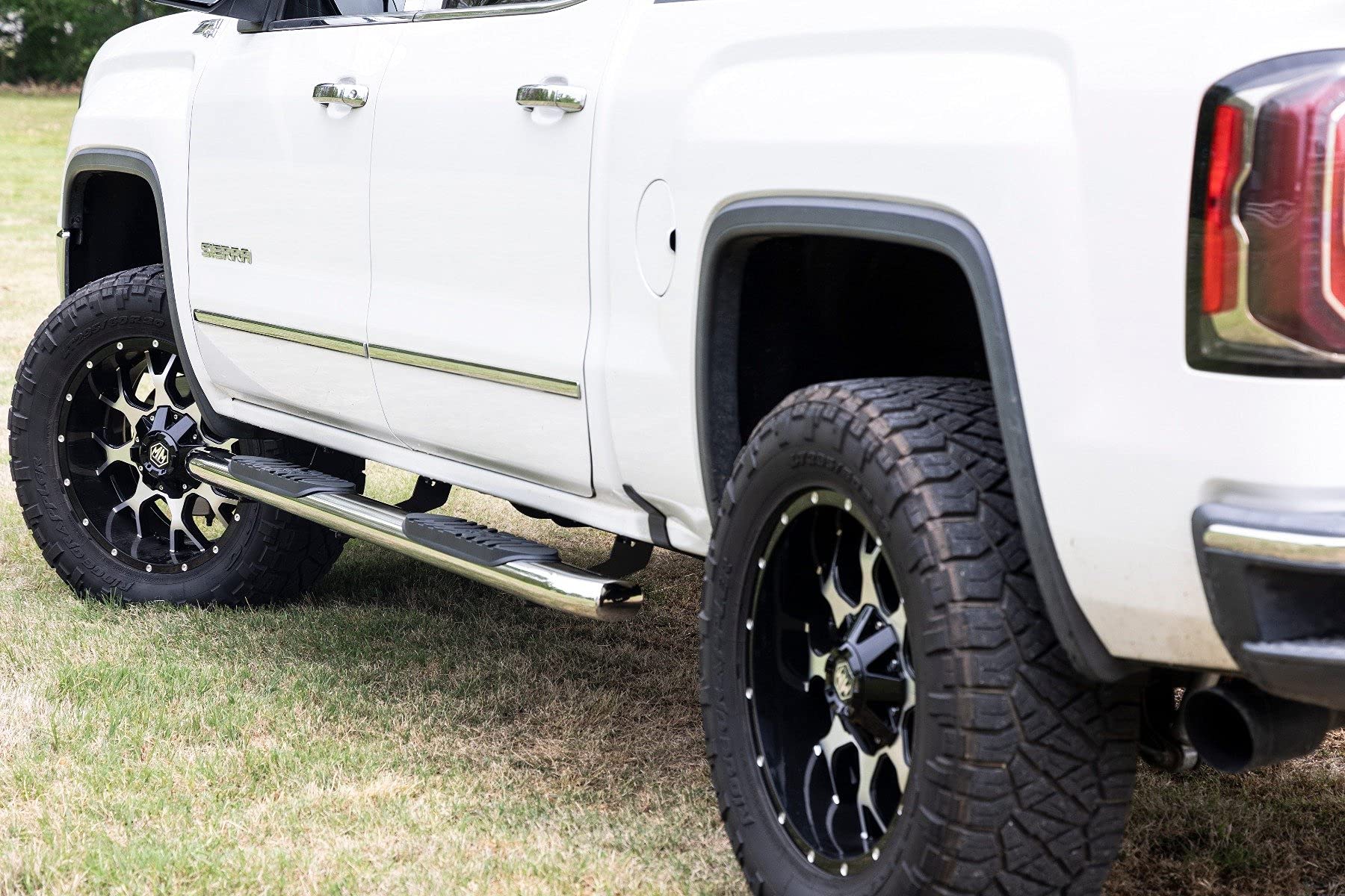 Rough Country Oval Nerf Steps for Chevy Silverado & GMC Sierra 1500/2500HD/3500HD (2007-2019) Crew Cab - OEM Style Rails with Built-in Stainless Steel Side Steps