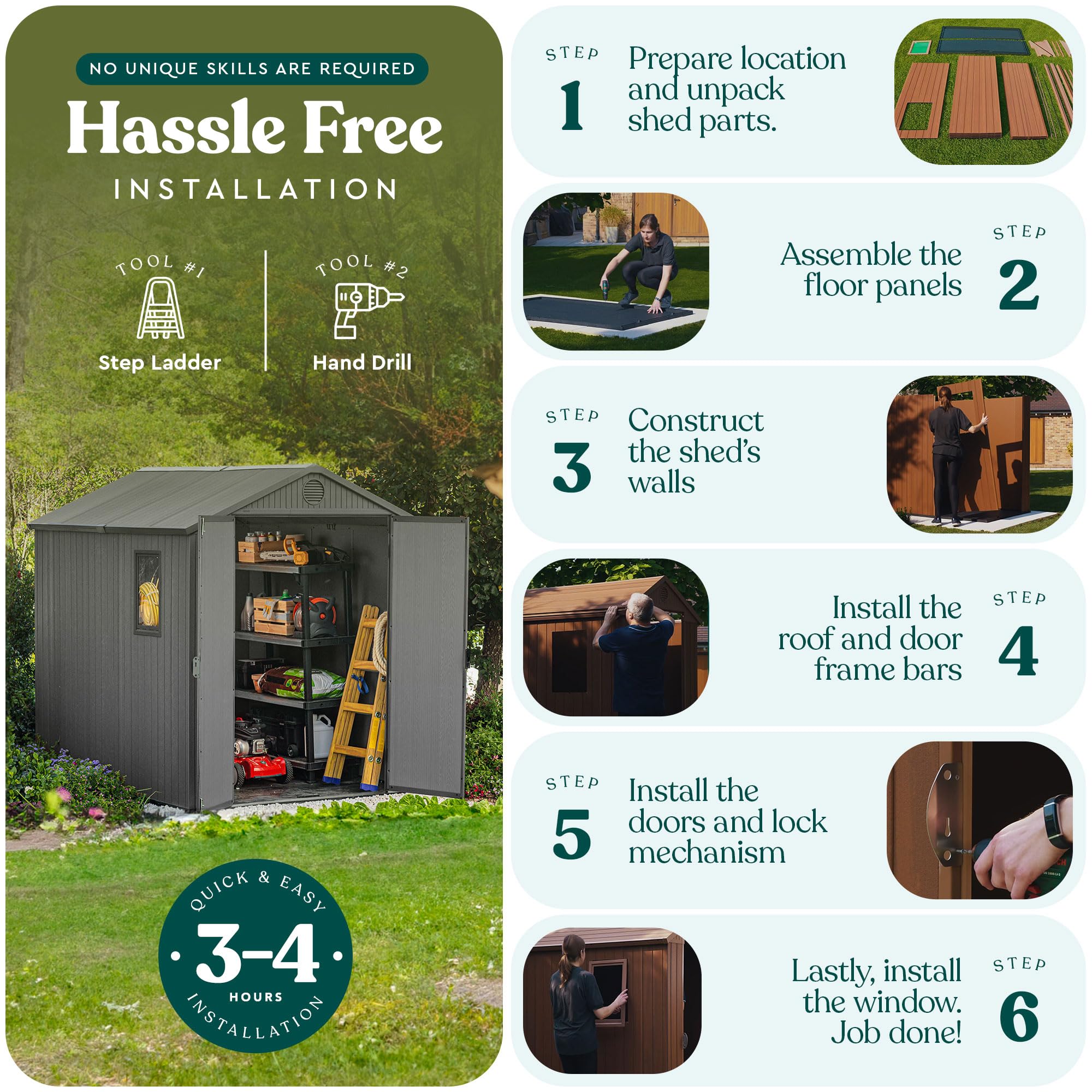 Keter Outdoor Tool Storage Shed, for House, Patio & Yard, Darwin, 6 x 8 Ft, Graphite Gray - Portable and Lockable Resin Utility Organizer for Backyard, Pool, Garden or Lawn Organization