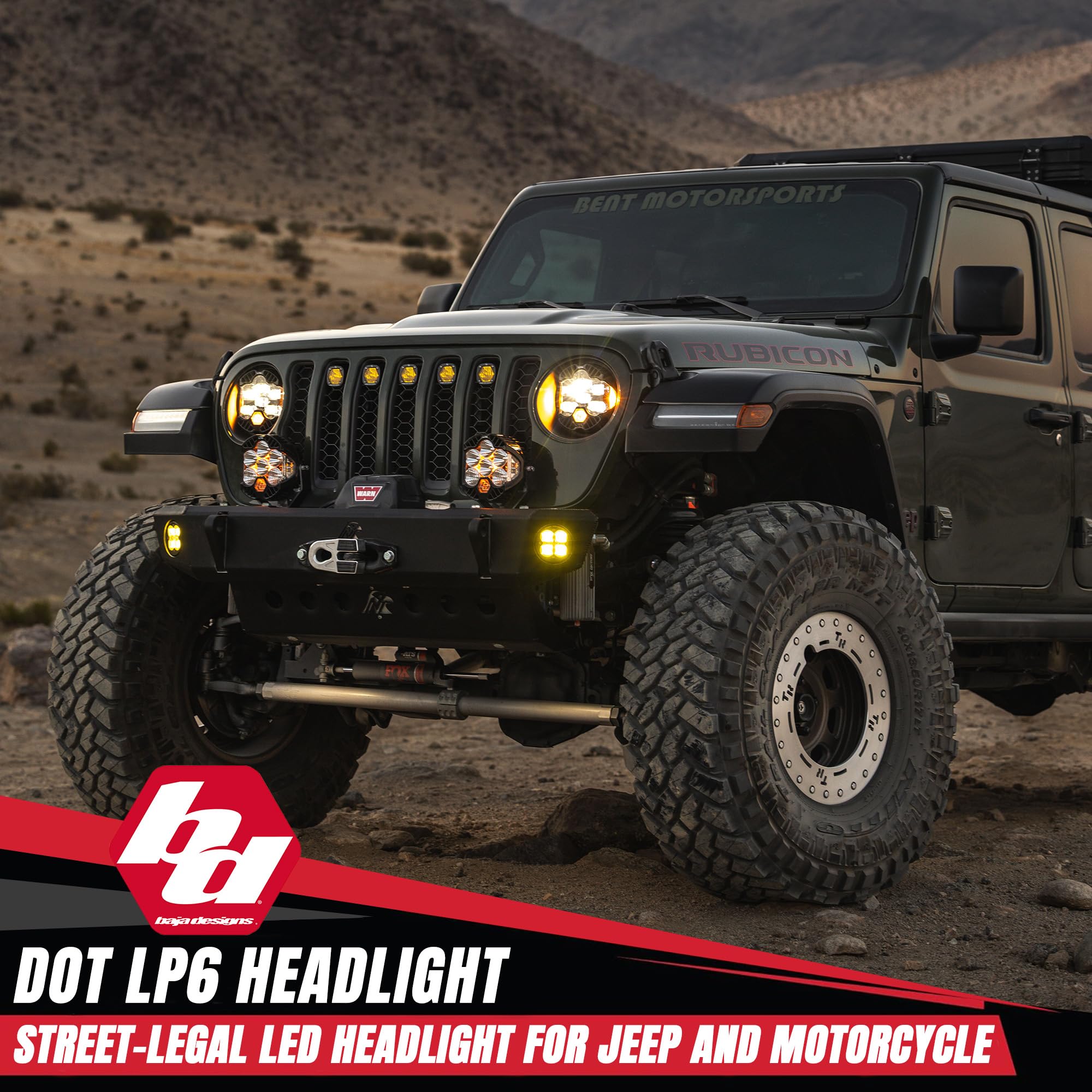 Baja Designs LP6 DOT SAE 6.5" Road-Legal LED Headlight Kit for 2018+ JL/JT, 2020+ Gladiator JT with Halogen Headlights – High/Low Beam Functionality with Clear DRL, JL/JT Specific Mounts (Pair)