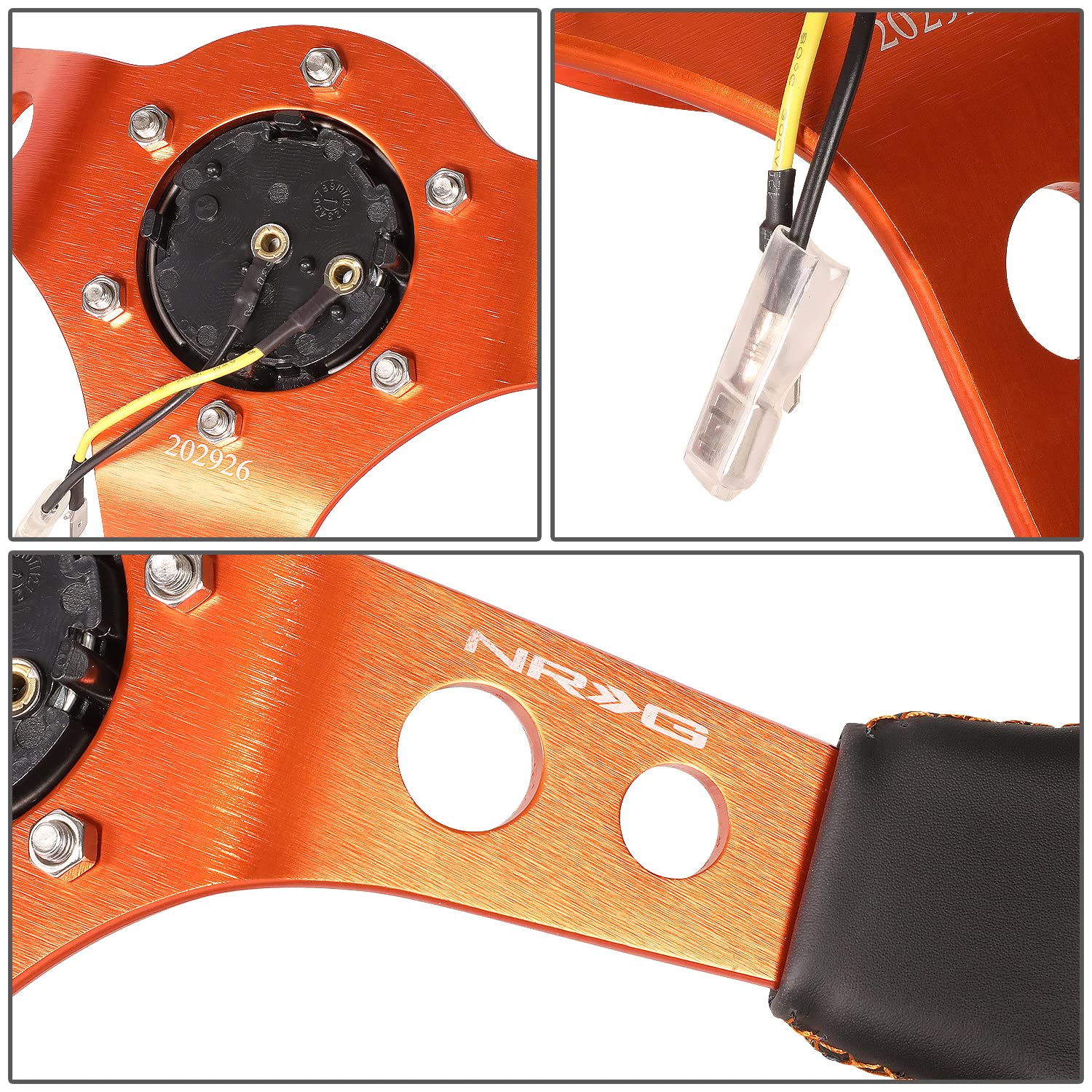 NRG Innovations Reinforced NRG-RST-006OR Steering Wheel 350MM Sport Steering Wheel, Black Leather Orange Center Mark with Orange Stitching and Orange Center Spoke