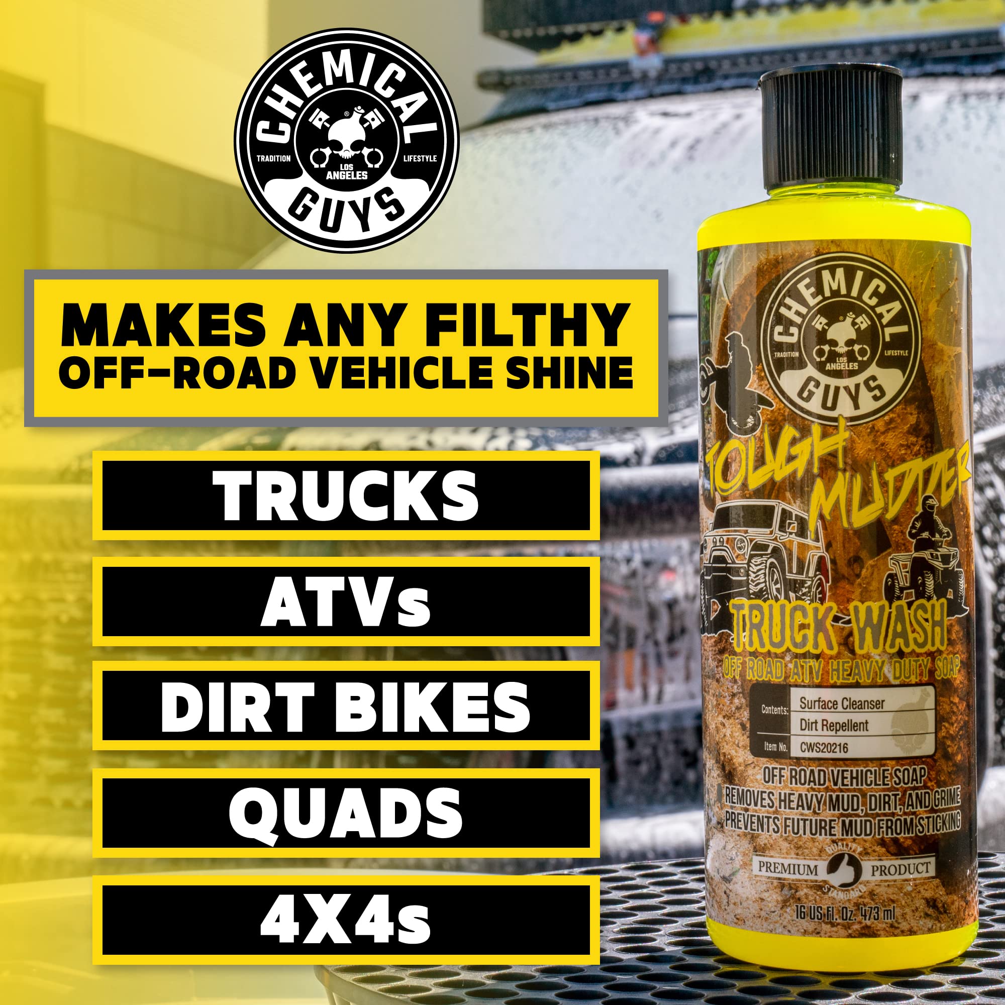 Chemical Guys Tough Mudder CWS20216 Foaming Truck, Off Road, ATV and RV Heavy Duty Wash Soap, (Works with Foam Cannons, Foam Guns or Bucket Washes), 16 fl oz, Lemon Scent