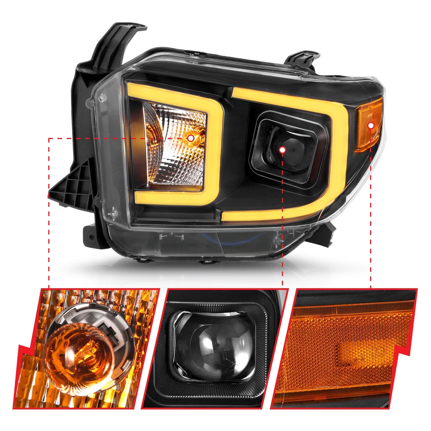 111414 ANZO USA Projector Headlights fits Toyota Tundra, Clear