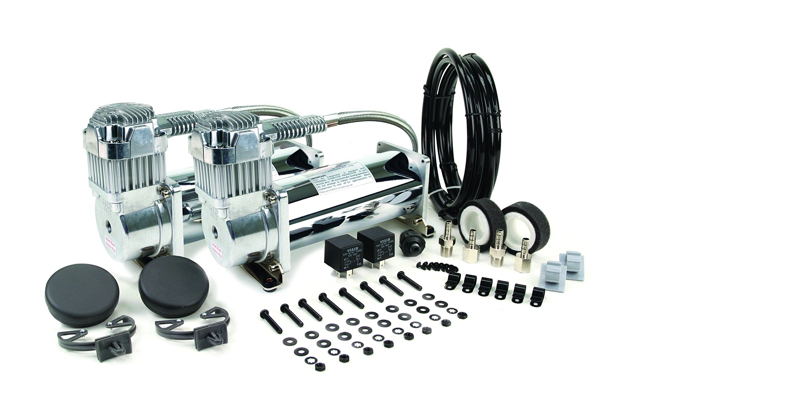 450C VIAIR Dual Air Compressor for Air Suspension (2 Pack) 12V Continuous Duty Cycle Compressor for Air Tanks, Bags, Air Horns 150PSI (Chrome)