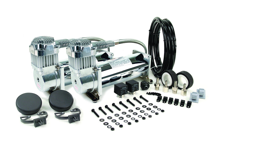 450C VIAIR Dual Air Compressor for Air Suspension (2 Pack) 12V Continuous Duty Cycle Compressor for Air Tanks, Bags, Air Horns 150PSI (Chrome)