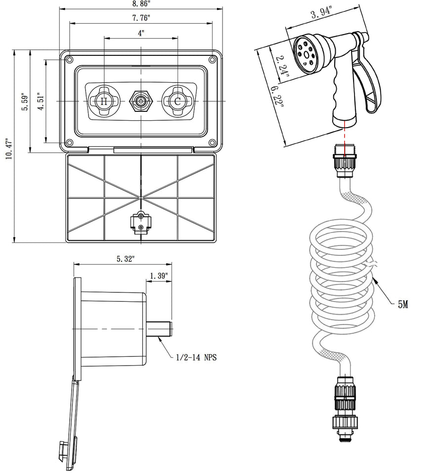 Dura Faucet RV Exterior Quick Connect Detachable Sprayer, DF-SA189-WT Hose, Port, Spray Box Kit (White)