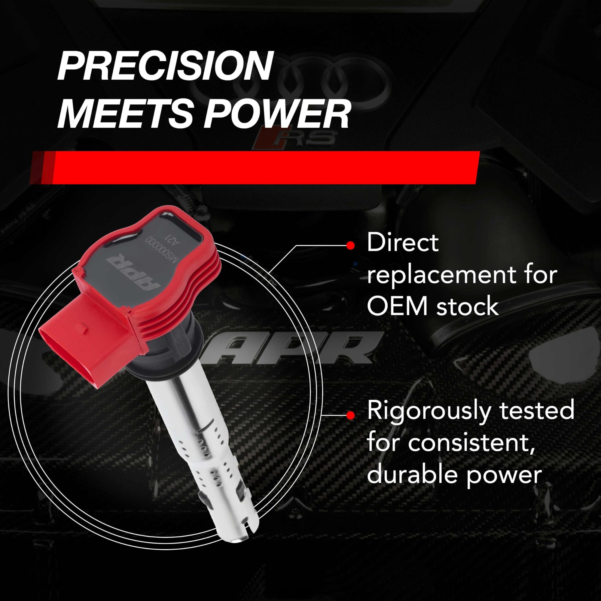 MS100208 APR Ignition Coil (Red) - for Select VW Group PQ35, PQ45 Models (Volkswagen, Audi, Lamborghini and Porsche) 2004 and Newer - Direct Replacement for OEM Stock Parts - 1 Pack