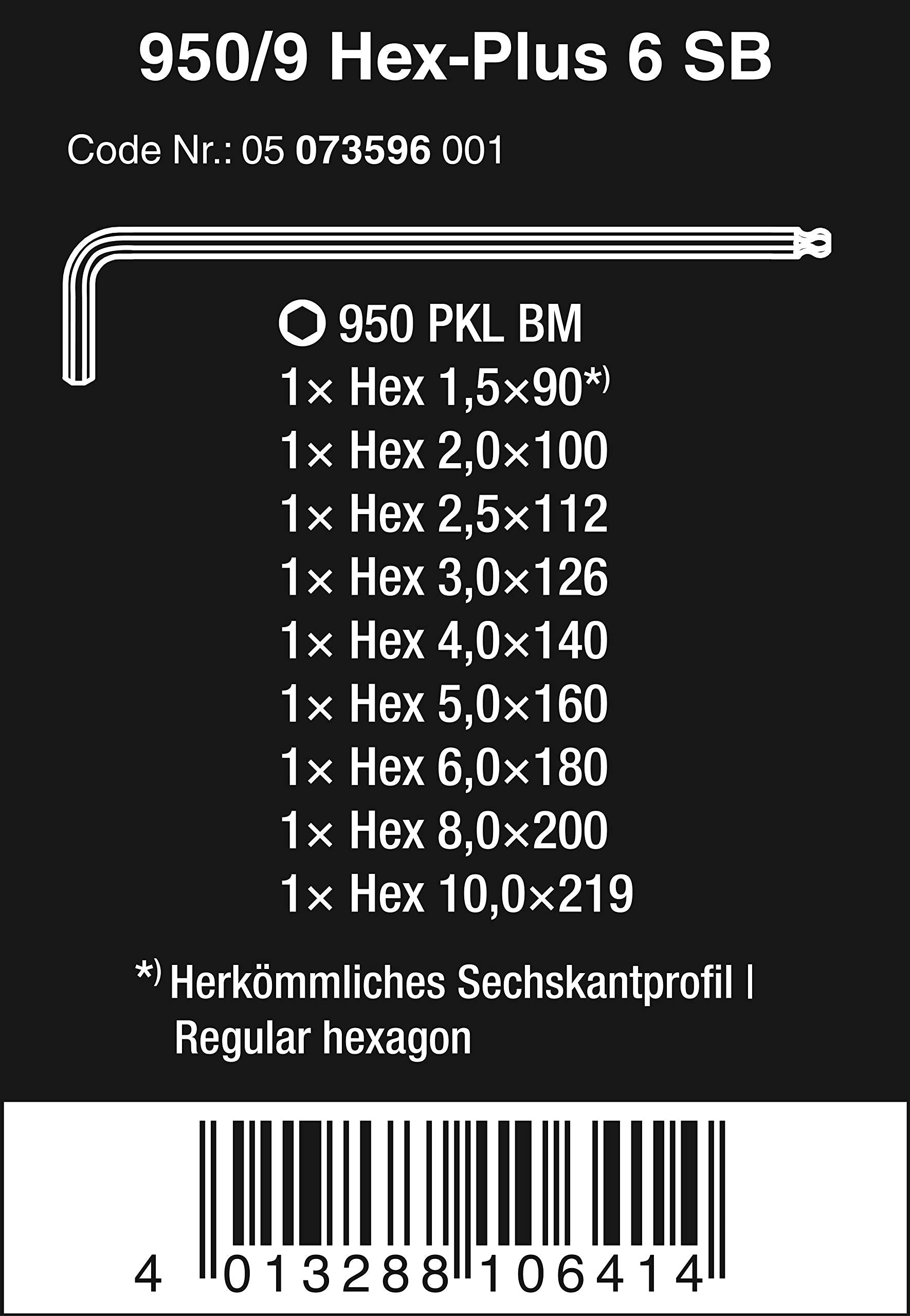 950 PKL/9 BM SB HEX KEY SET Wera Tools
