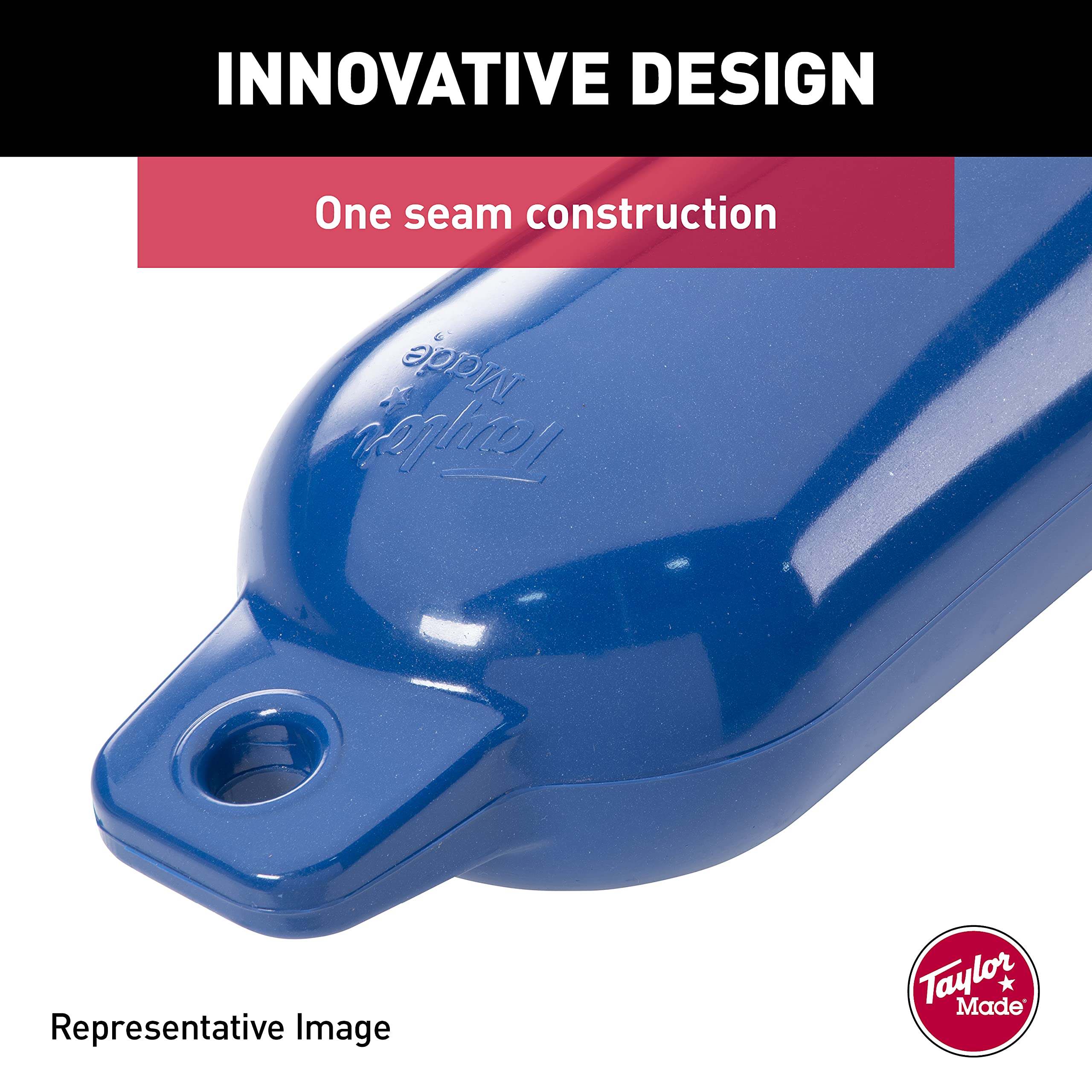 Hull-Gard Taylor Made Inflatable Boat Fender, Mid Atlantic Blue (4.5" x 16"), Unique Oval Shape, Molded Football Needle Inflation Valve, Seamless Construction, Double Eyelets - 41021