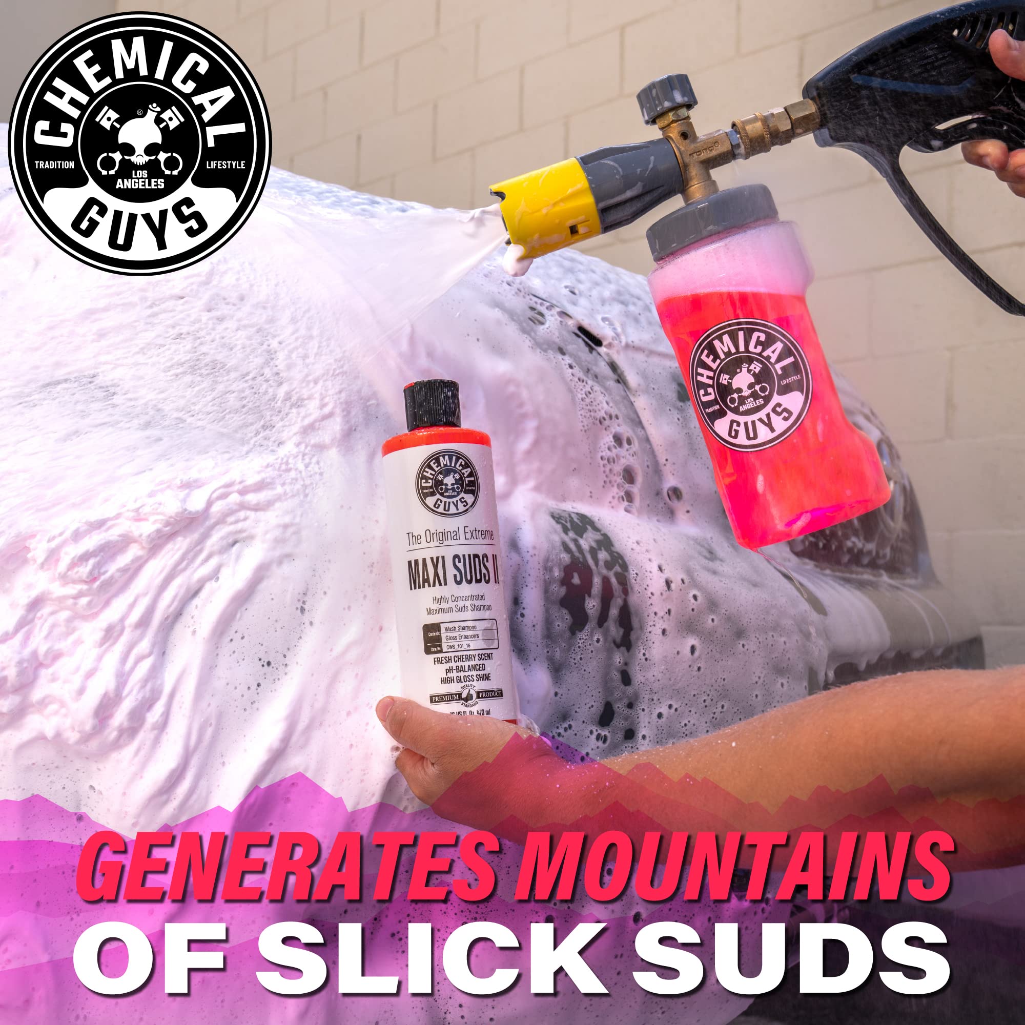 Maxi-Suds II Chemical Guys CWS_101_16 Foaming Car Wash Soap (Works with Foam Cannons, Foam Guns or Bucket Washes) Safe for Cars, Trucks, Motorcycles, RVs & More, 16 fl oz, Cherry Scent