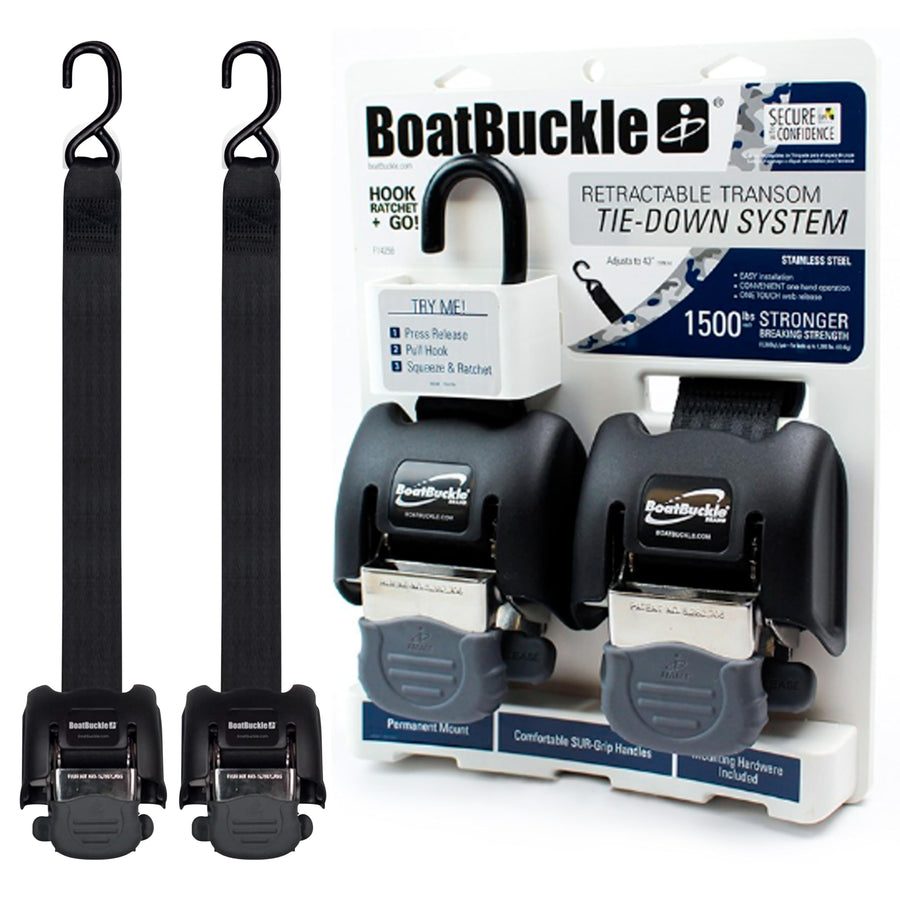 Stainless Steel BoatBuckle G2 Retractable Transom Tie-Down (2 x 43-Inch, Black)