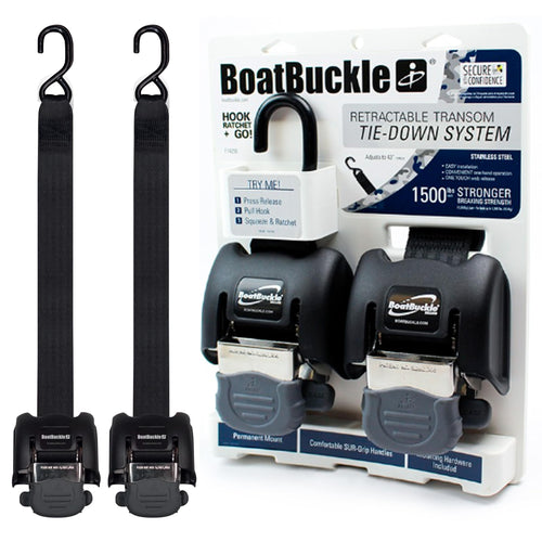 Stainless Steel BoatBuckle G2 Retractable Transom Tie-Down (2 x 43-Inch, Black)
