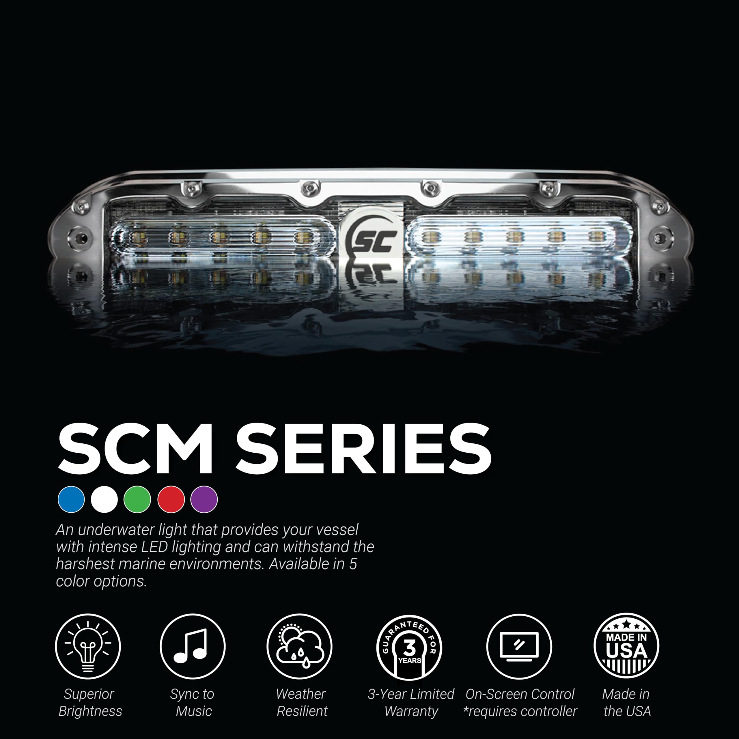 Great White Shadow-Caster SCM-10 LED Underwater Boat Light - 316 Stainless Steel Housing - Polycarbonate Lens - IP68 Fully Submersible Waterproof