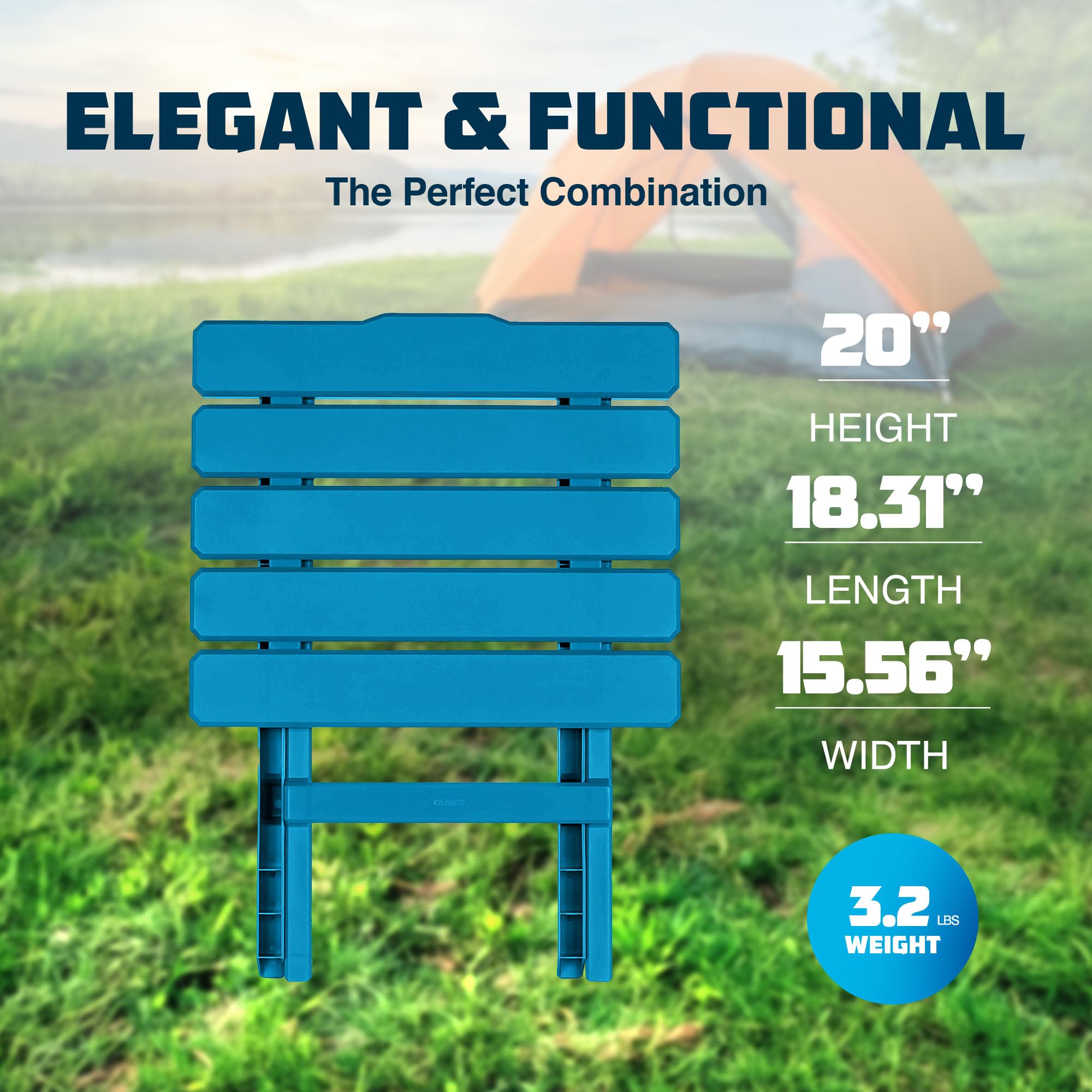 Camco Aqua Adirondack Large Portable Outdoor Folding Side Table-Perfect for The Beach, Camping, Picnics, Cookouts and More-Weatherproof and Rust Resistant (21036)