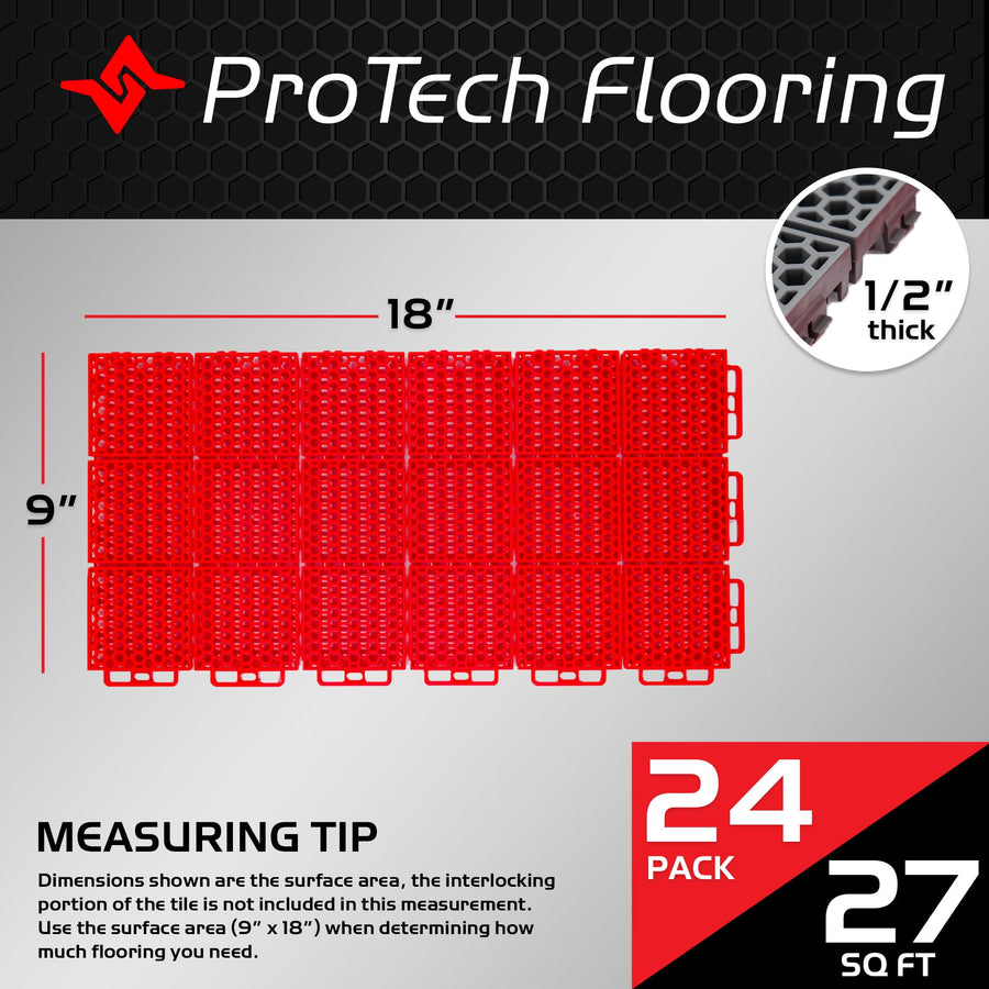 ProTech Caliber Garage Flooring Tiles, 9” x 18” Interlocking Tiles, Black, 24-Pack