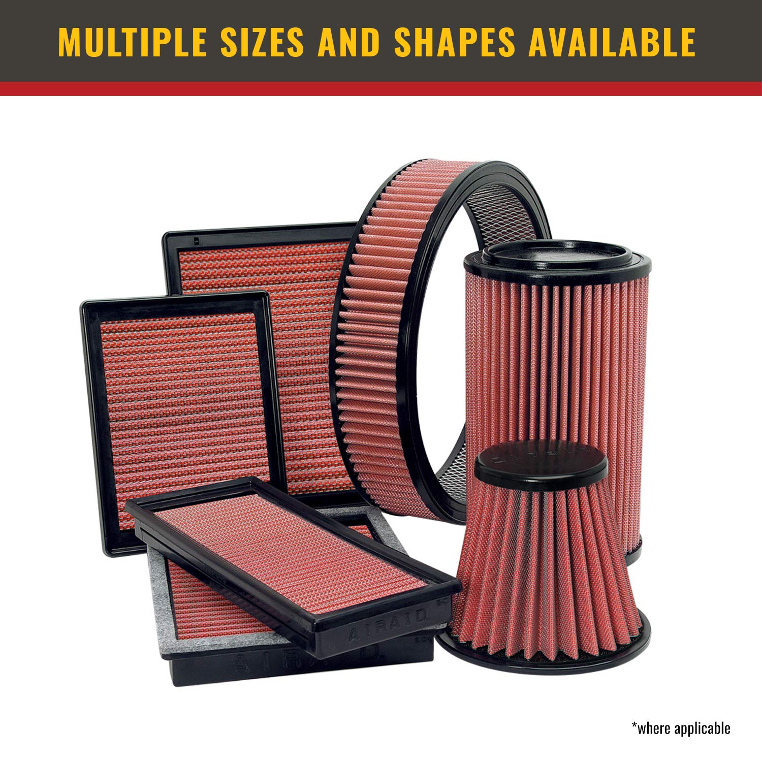 AIR-700-469 Airaid Universal Clamp-On Air Filter: Round Tapered; 6 in (152 mm) Flange ID; 9 in (229 mm) Height; 7.25 in (184 mm) Base; 5 in (127 mm) Top, Black
