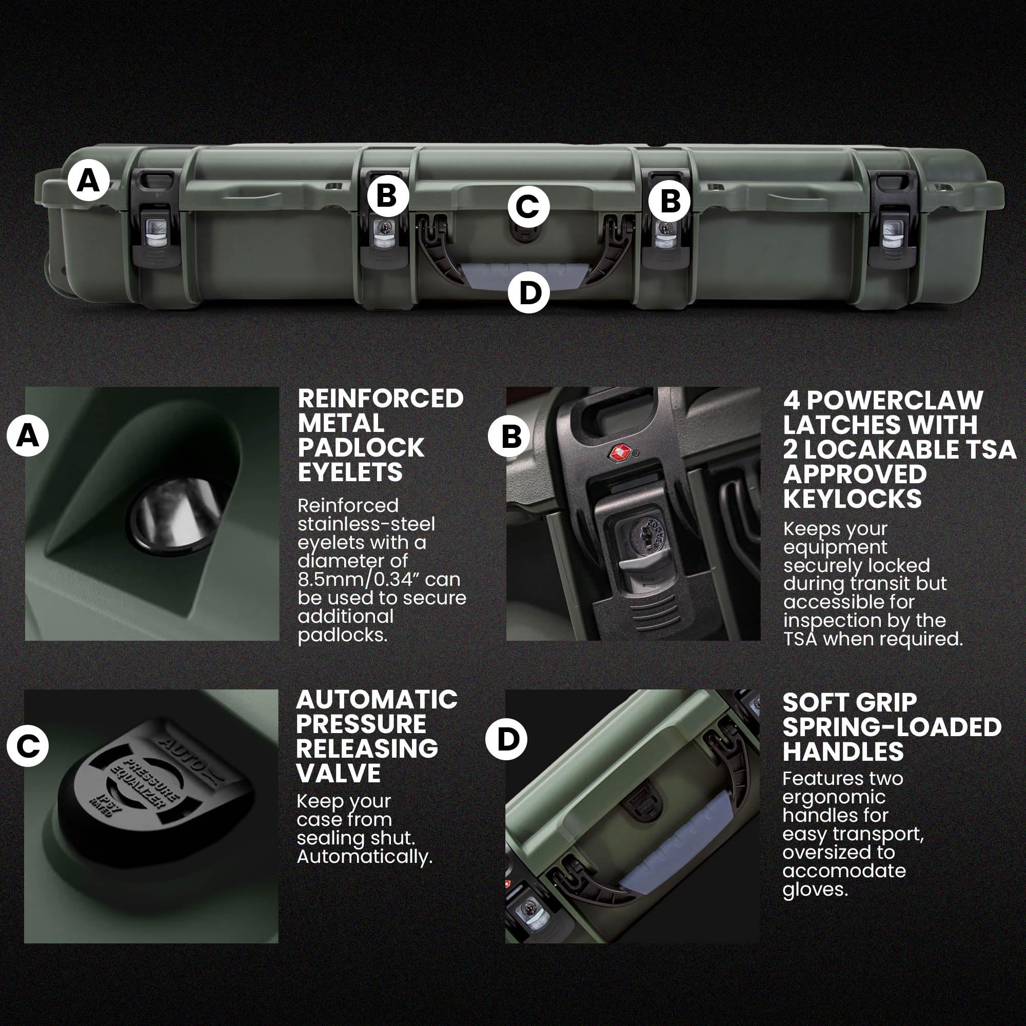 Hard Case NANUK 985 40” with Wheels & Custom Fit Foam Insert, IP67 Waterproof & Crushproof, Rugged Construction for Ultimate Protection, Made in North America – Olive (39.7” x 17.3” x 6.6”)