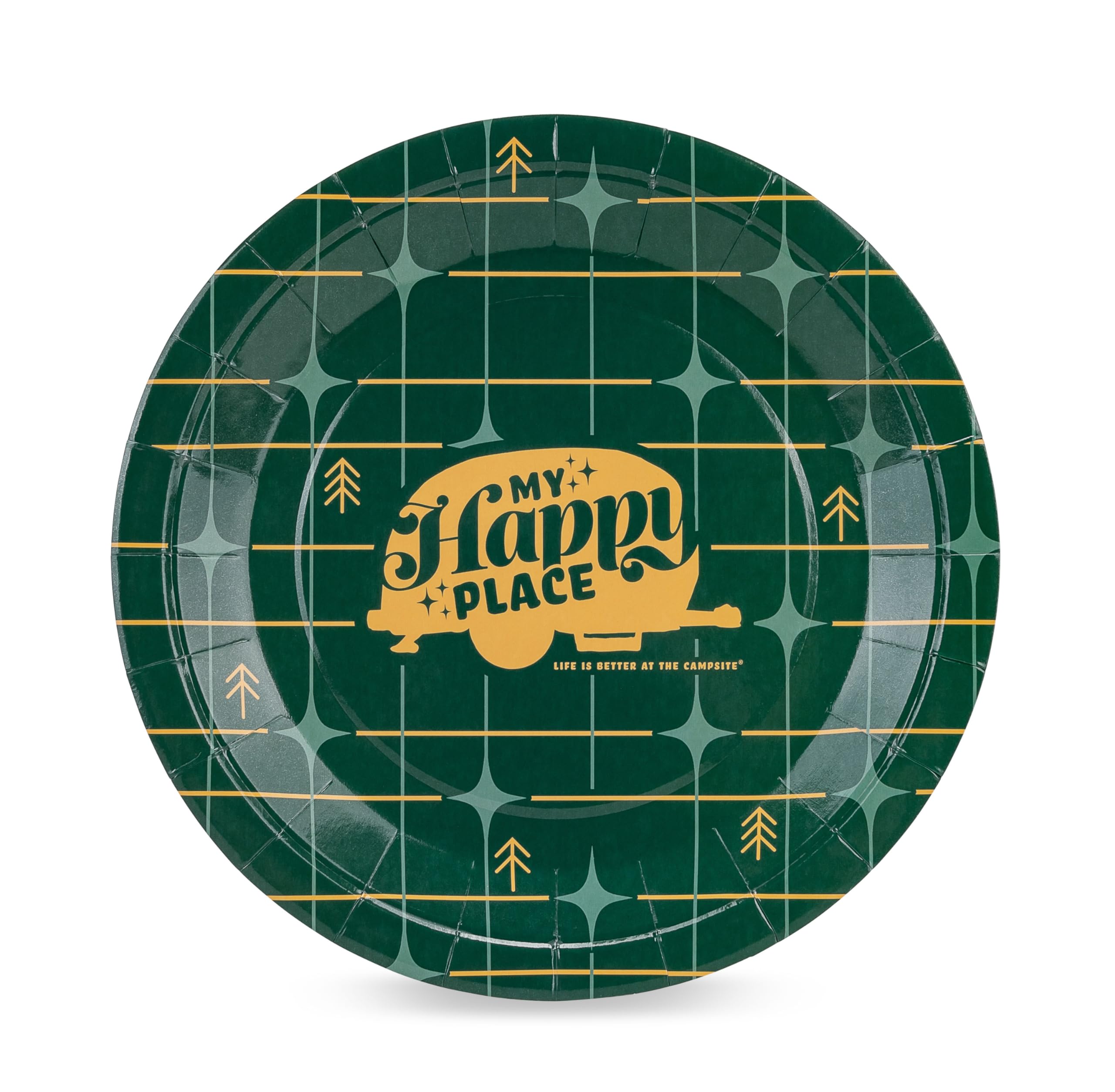 Camco Paper Plates Life is Better at the Campsite | 9-Inch | Green Grid |25-Count (53492)