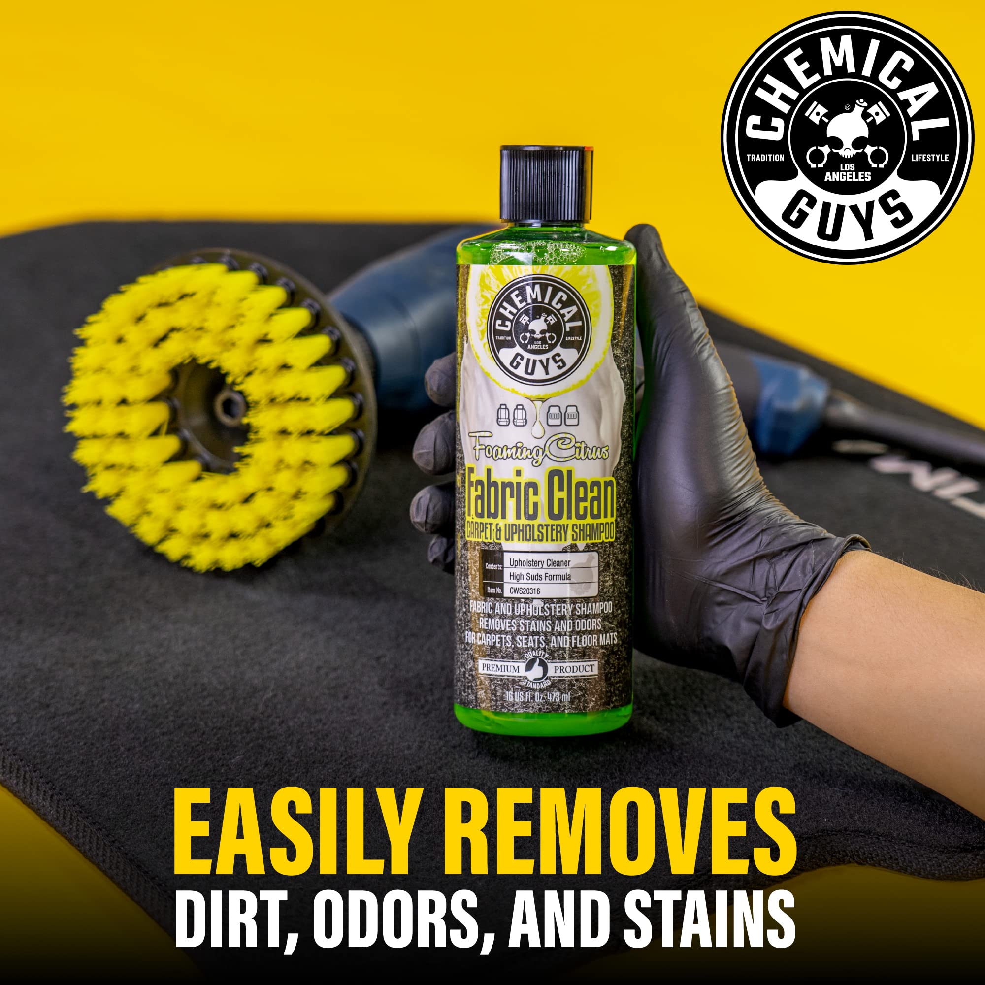 Chemical Guys Foaming Citrus CWS203 Fabric Clean Carpet & Upholstery Cleaner (Car Carpets, Seats & Floor Mats), Safe for Cars, Home, Office, & More, 128 fl oz (1 Gallon), Citrus Scent