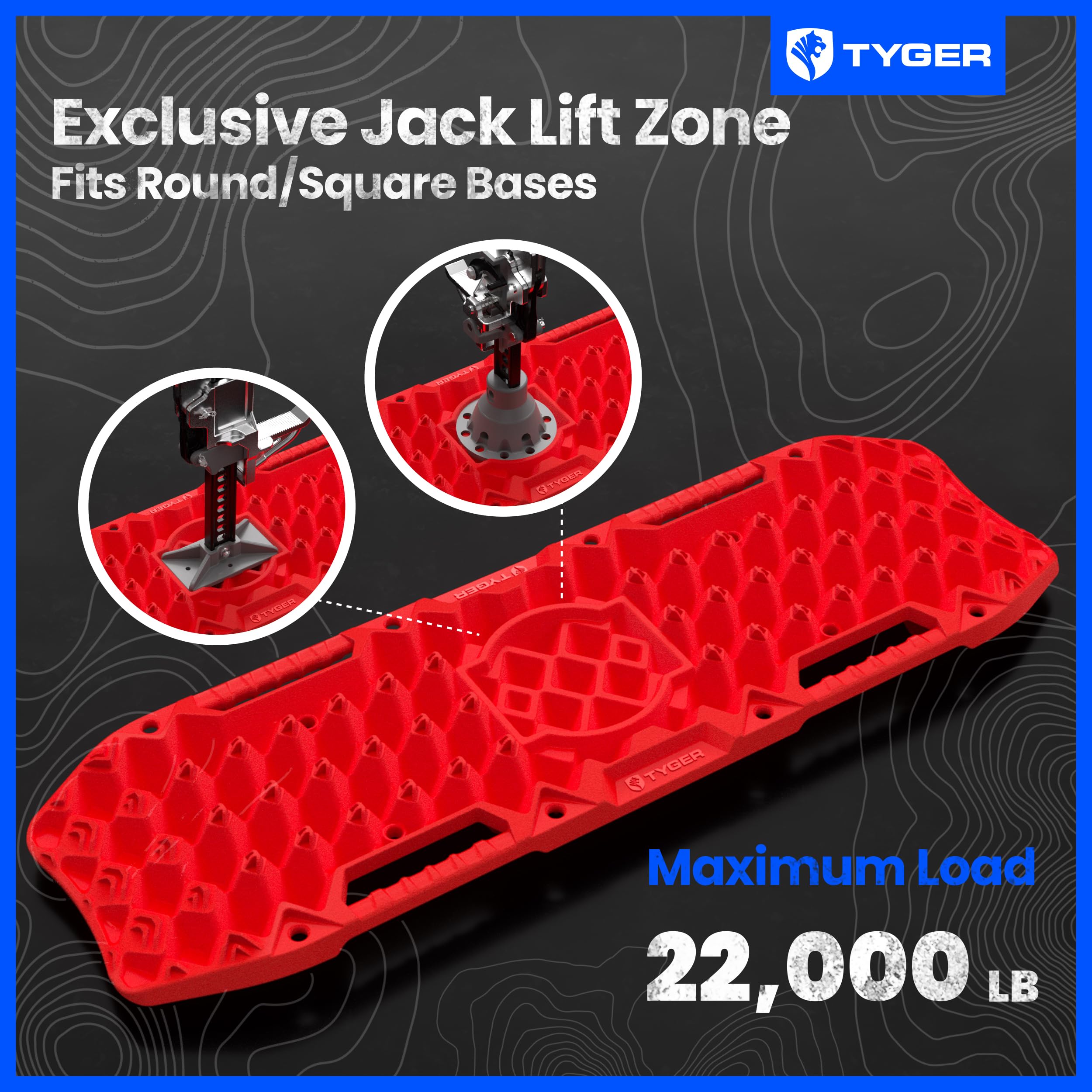 Tyger Auto Off-Road Topo Recovery Boards | Jack Lift Compatible | Extra Wide | Emergency Rescue on Mud, Snow, Sand for Trucks SUV | Tire Wheel Traction Mat Ramp Pads | Pair Set | Red | TG-RD2U22237
