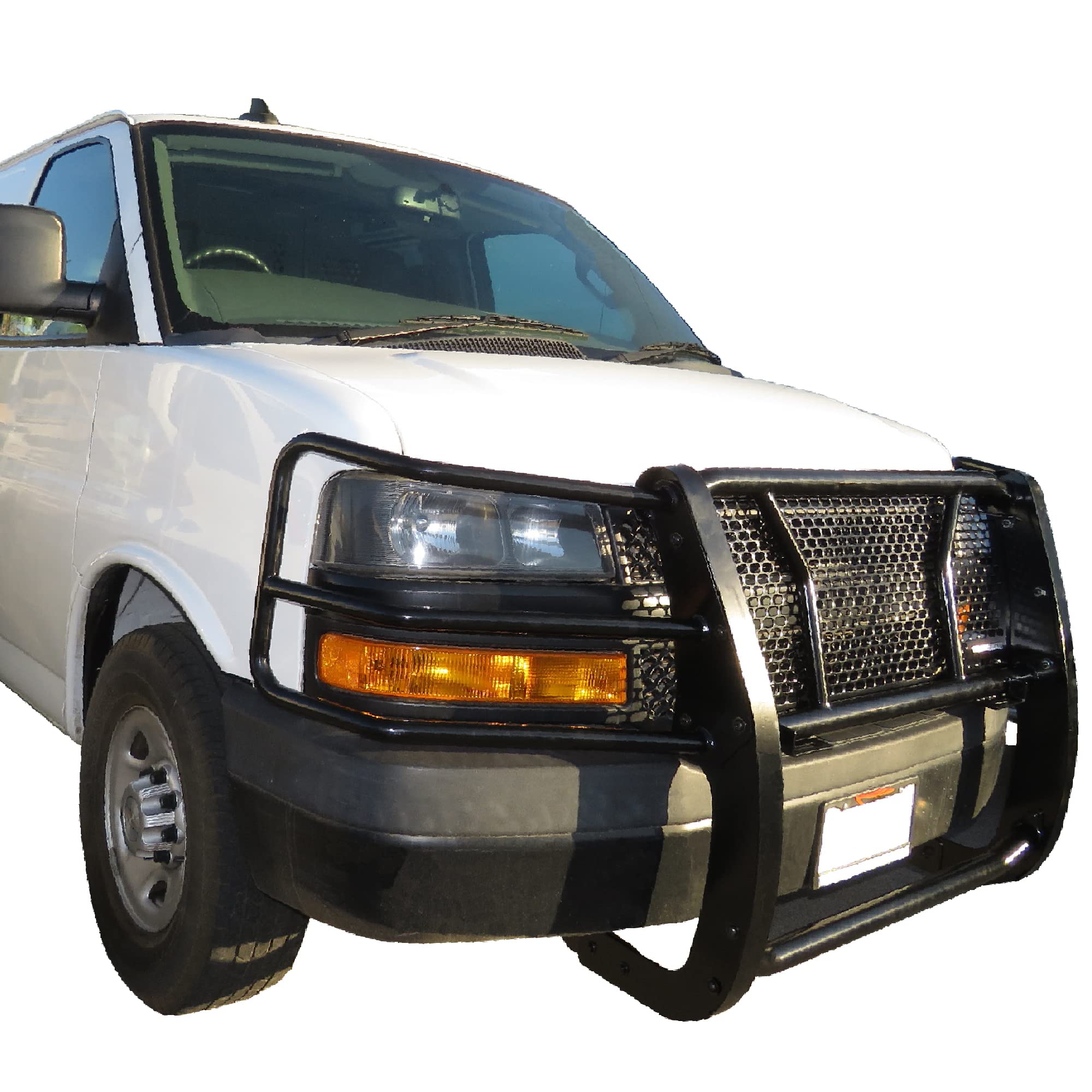 RUGGED Black Horse Heavy Duty Grille Brush Bumper Guard Modular Black Compatible with 2003-2014 Express 1500|2003-2024 Express 2500/3500|2009-2024 Express 4500/Express Cargo-RU-GV02MA-B