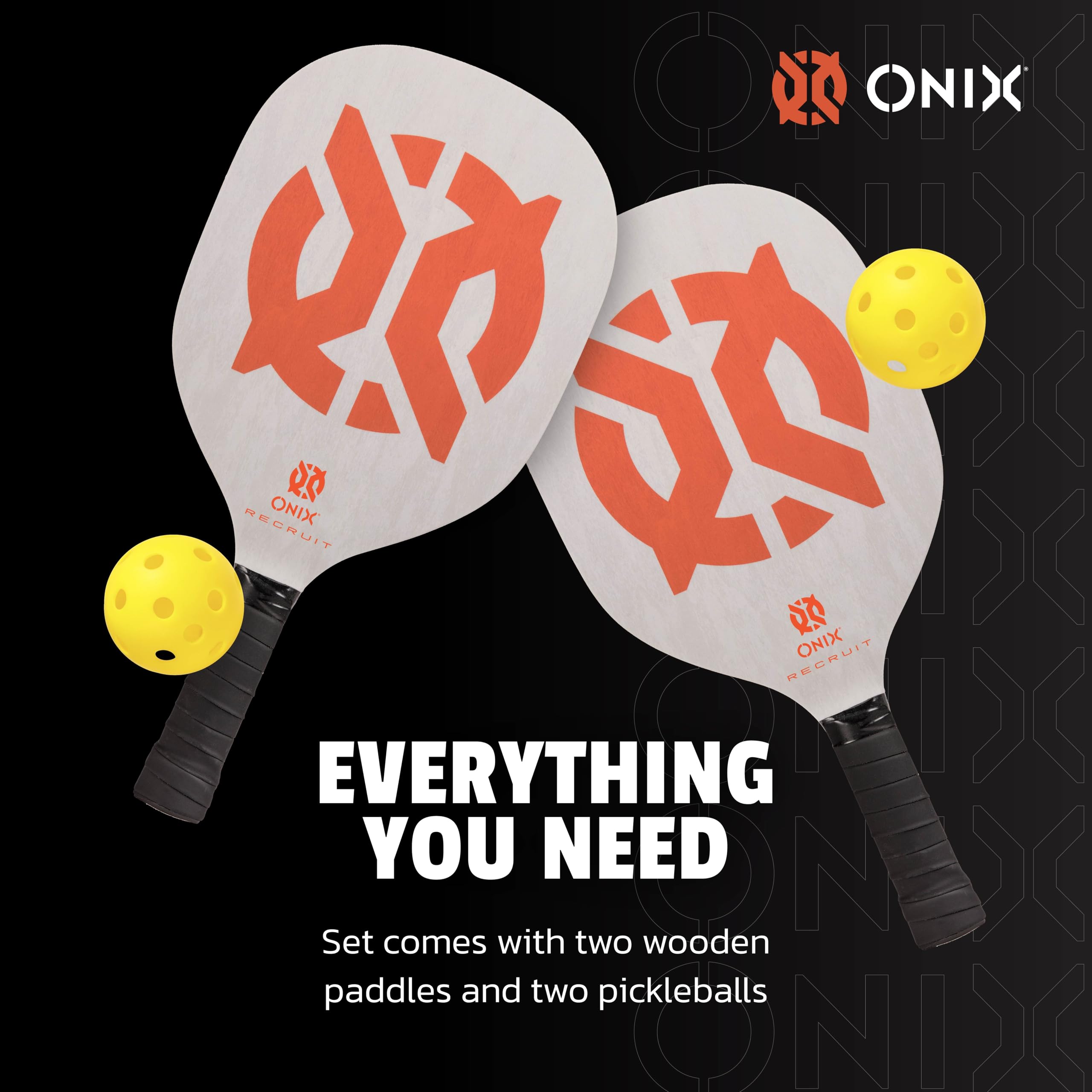 Pickleball Starter Set by ONIX - Includes Two Poplar Wood Paddles and Two Yellow Balls