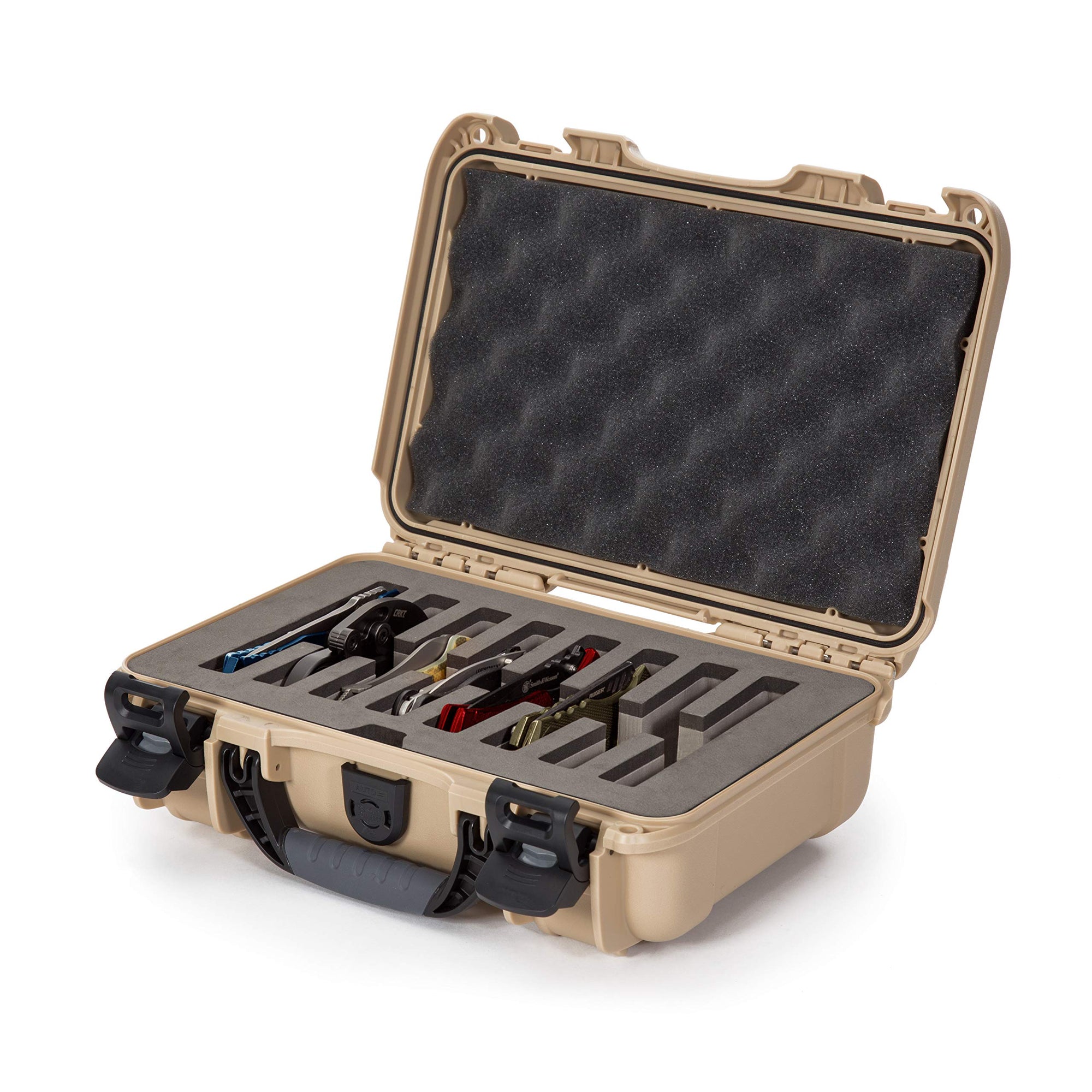 Waterproof Nanuk 909 Hard Case with Custom Foam Insert for 8 Pocket Knives - Tan