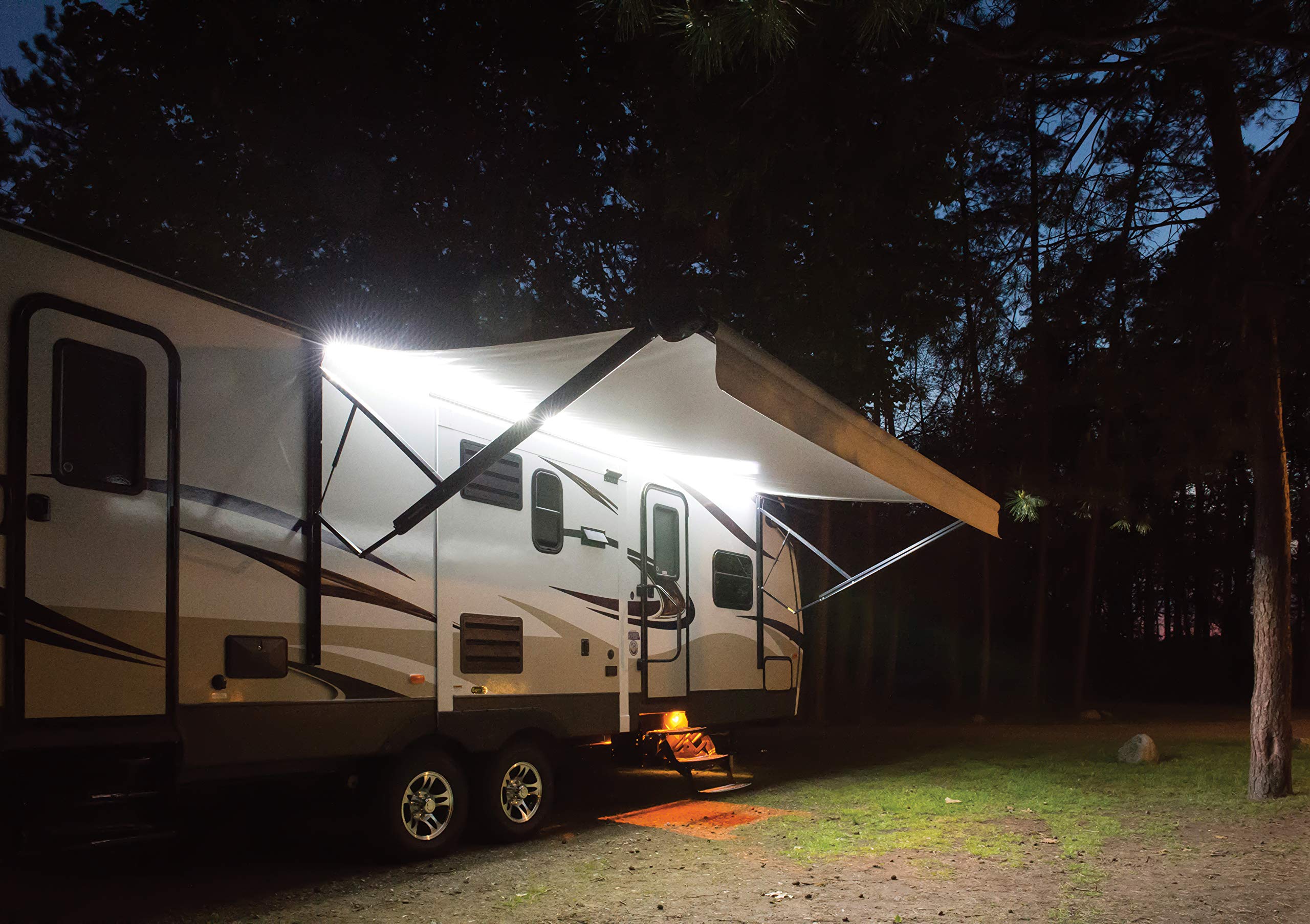LED Light Kit Solera RV Awning Fabric with Switch and Plate for 10’-15’ Awnings, Cut-to-fit, Flexible Black Plastic Strip with Lights, Integrated Cord, Visible Extended or Retracted - 674282