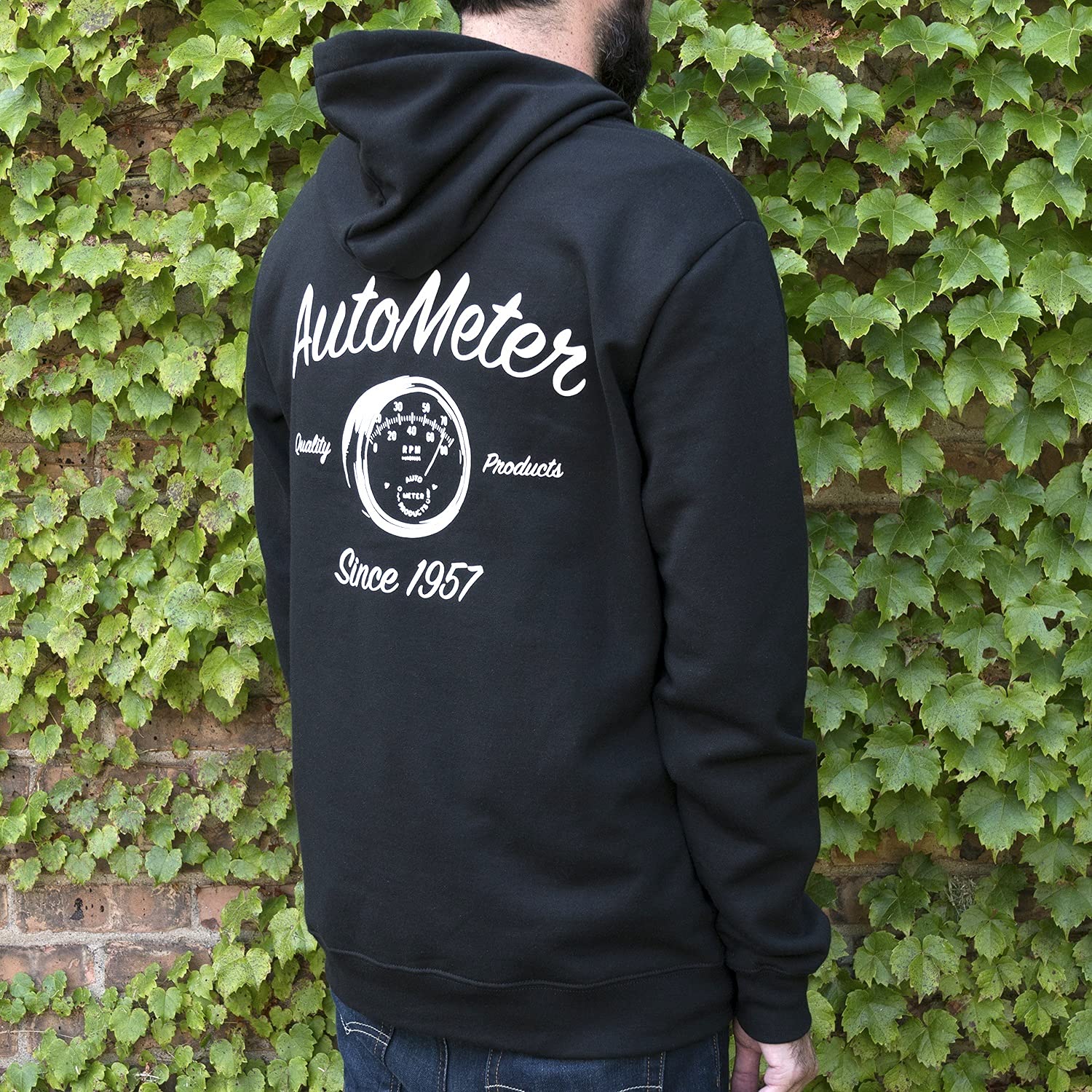 Zip Hoodie AutoMeter, Adult Large, Black, 'Vintage'