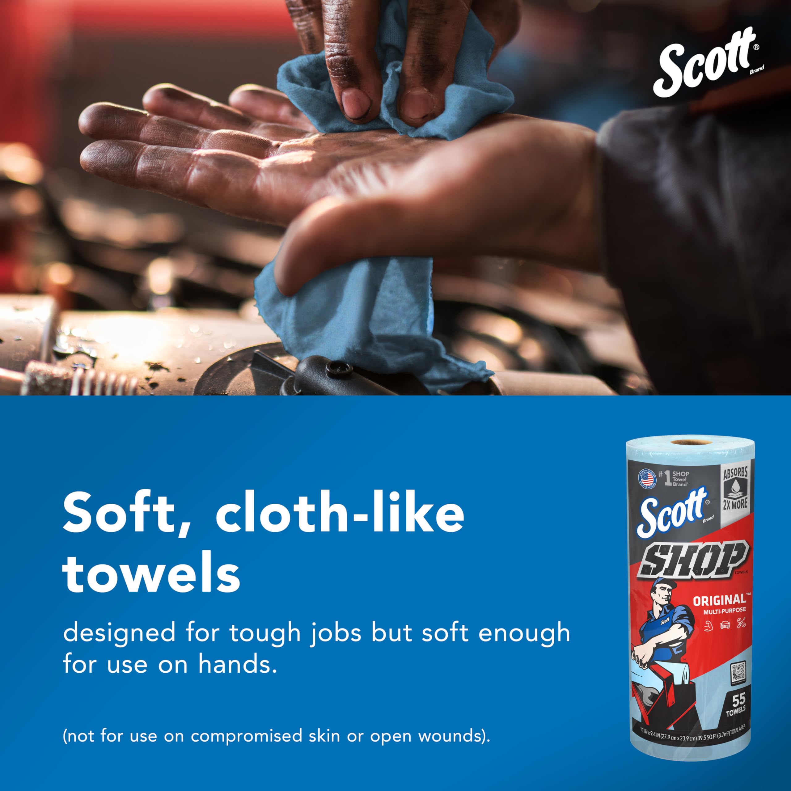 Scott Original Shop Blue Towels (75130), 9.4"x11" Cloth-like Paper Towel (30 Rolls of 55 Sheets, 1,650 Sheet Total)