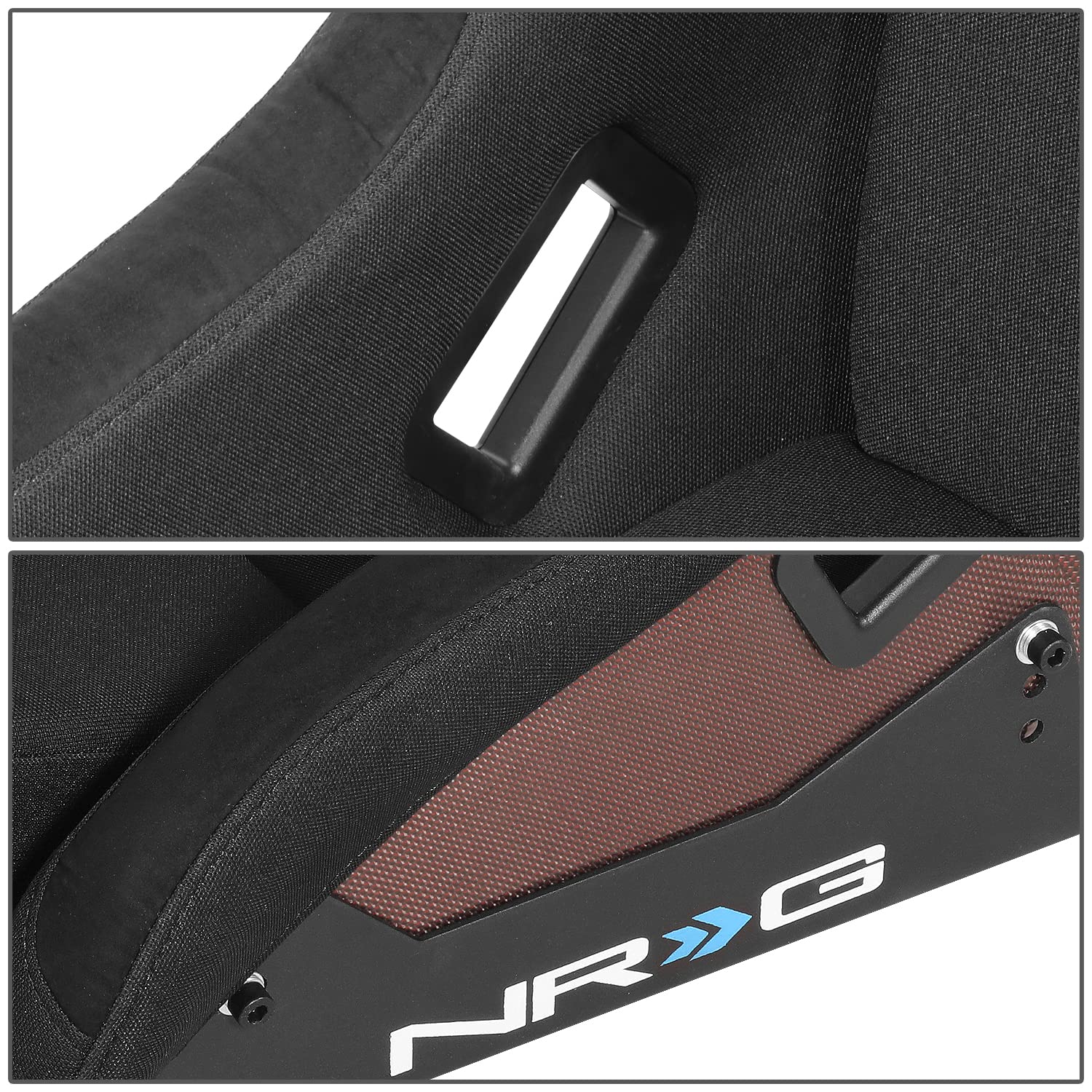 NRG Innovations Fixed Back NRG-RSC-302CF-RD Bucket Racing Seat with Universal Side Mount Bracket,Red Carbon Fiber Back, Black/Red