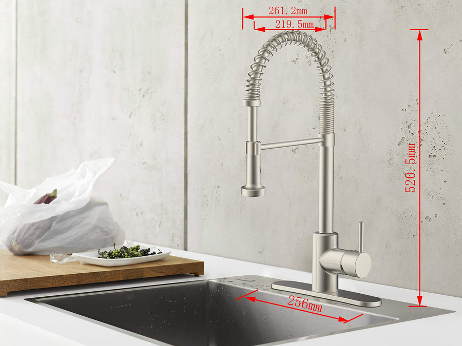 American Brass Empire Faucets SP5000N-A RV Kitchen Faucet with Hi-Arc Coiled Hammer Spout, Single Lever Handle and Pull-Down Sprayer - 8", Brushed Nickel