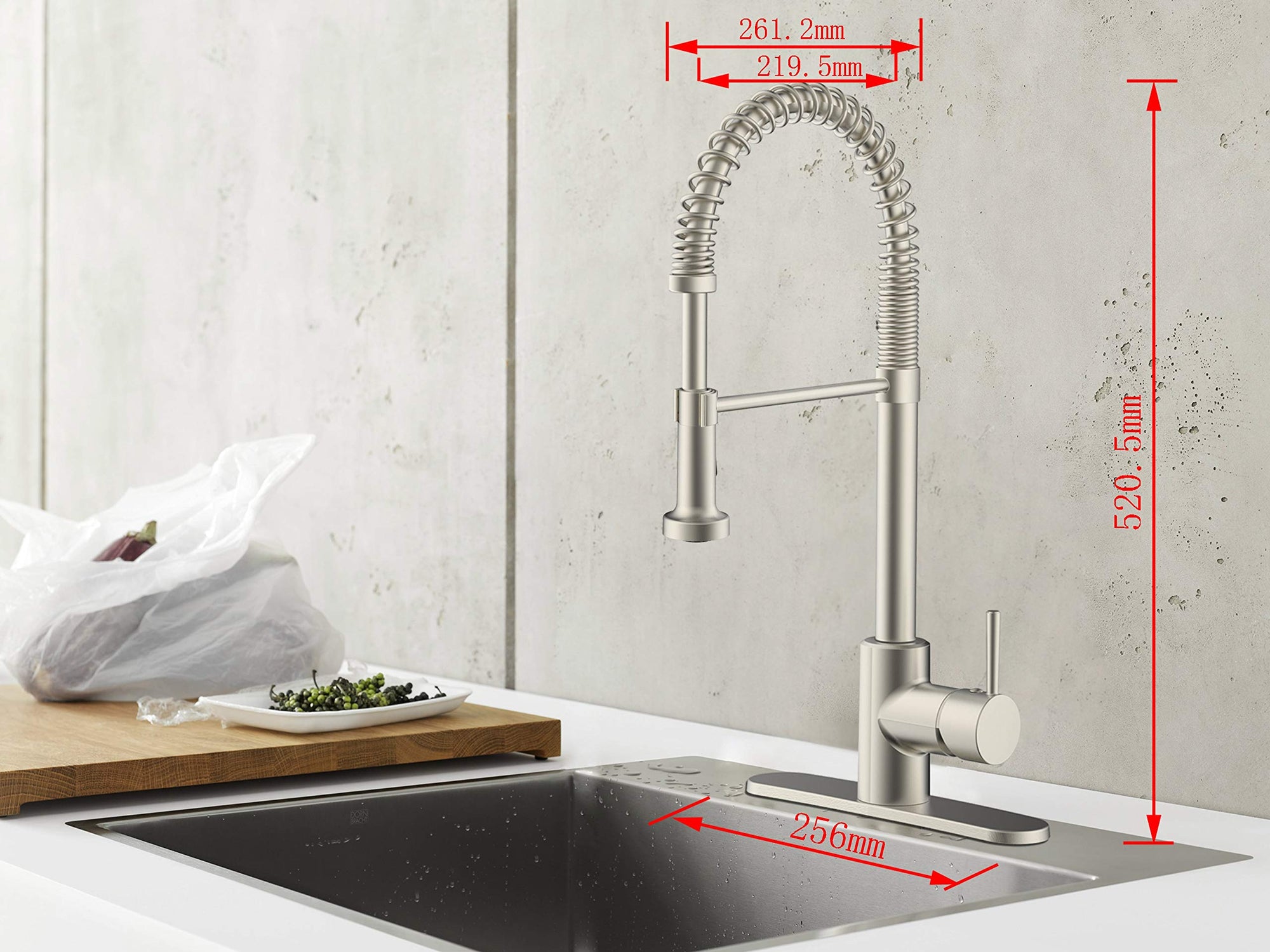 American Brass Empire Faucets SP5000N-A RV Kitchen Faucet with Hi-Arc Coiled Hammer Spout, Single Lever Handle and Pull-Down Sprayer - 8", Brushed Nickel