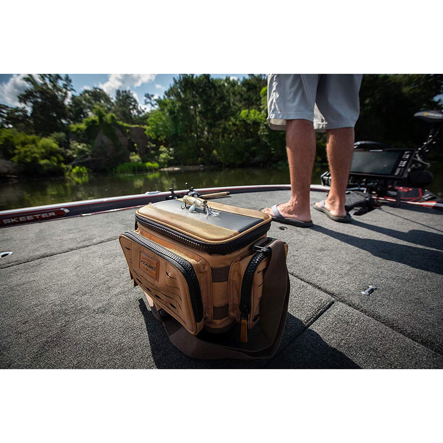 3700 Plano Guide Series Tackle Bag, Large, Beige 1680 Denier Fabric with Waterproof Base, Includes 6 StowAway Utility Boxes, Premium Fishing Storage for Baits & Lures