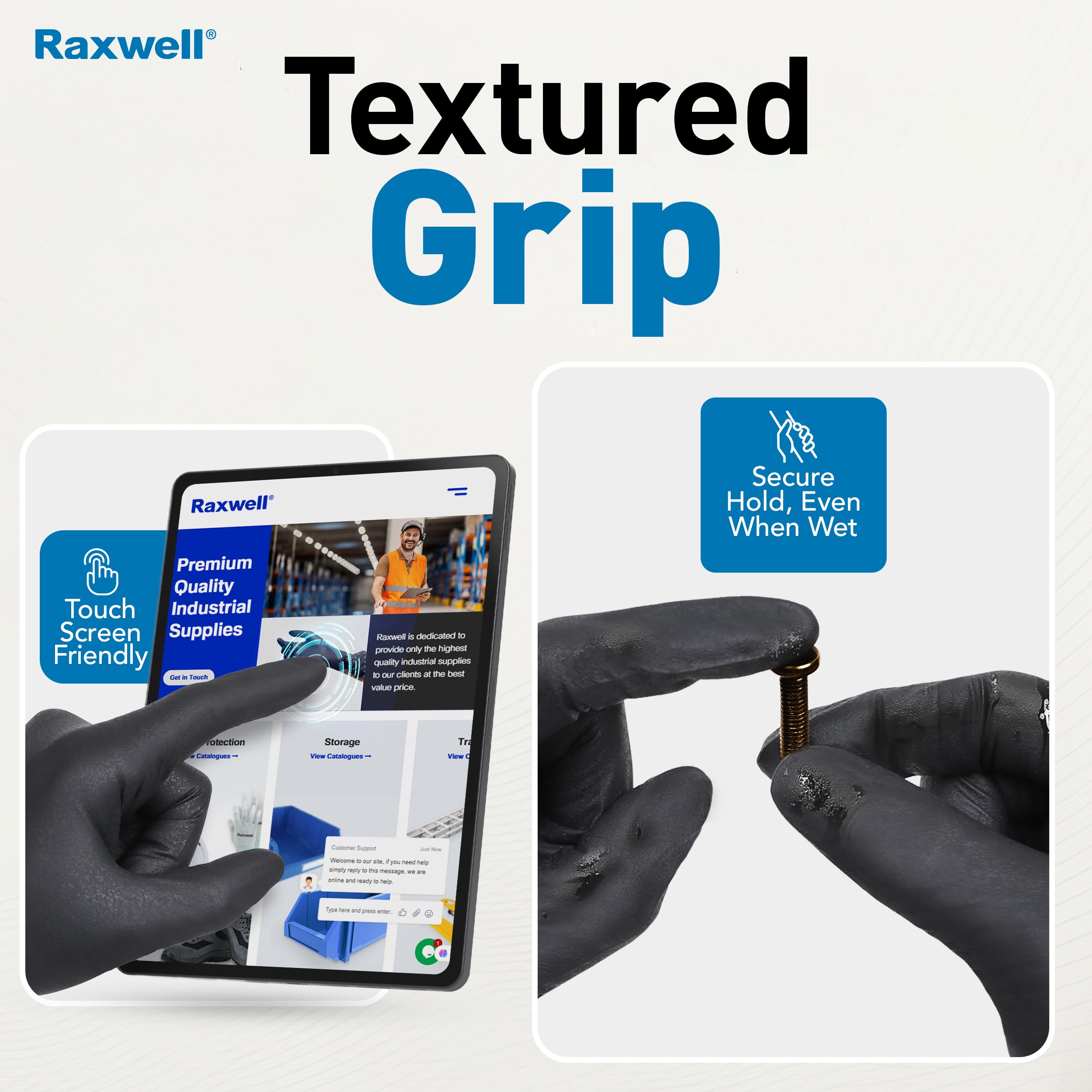 Heavy Duty Raxwell Disposable Gloves Latex Free | 6.5 Mil Black Nitrile Gloves Medium | 100 Count Powder Free & Chemical Resistant | Food Grade, Food Safe | For Janitors, Kitchens, Mechanics & More