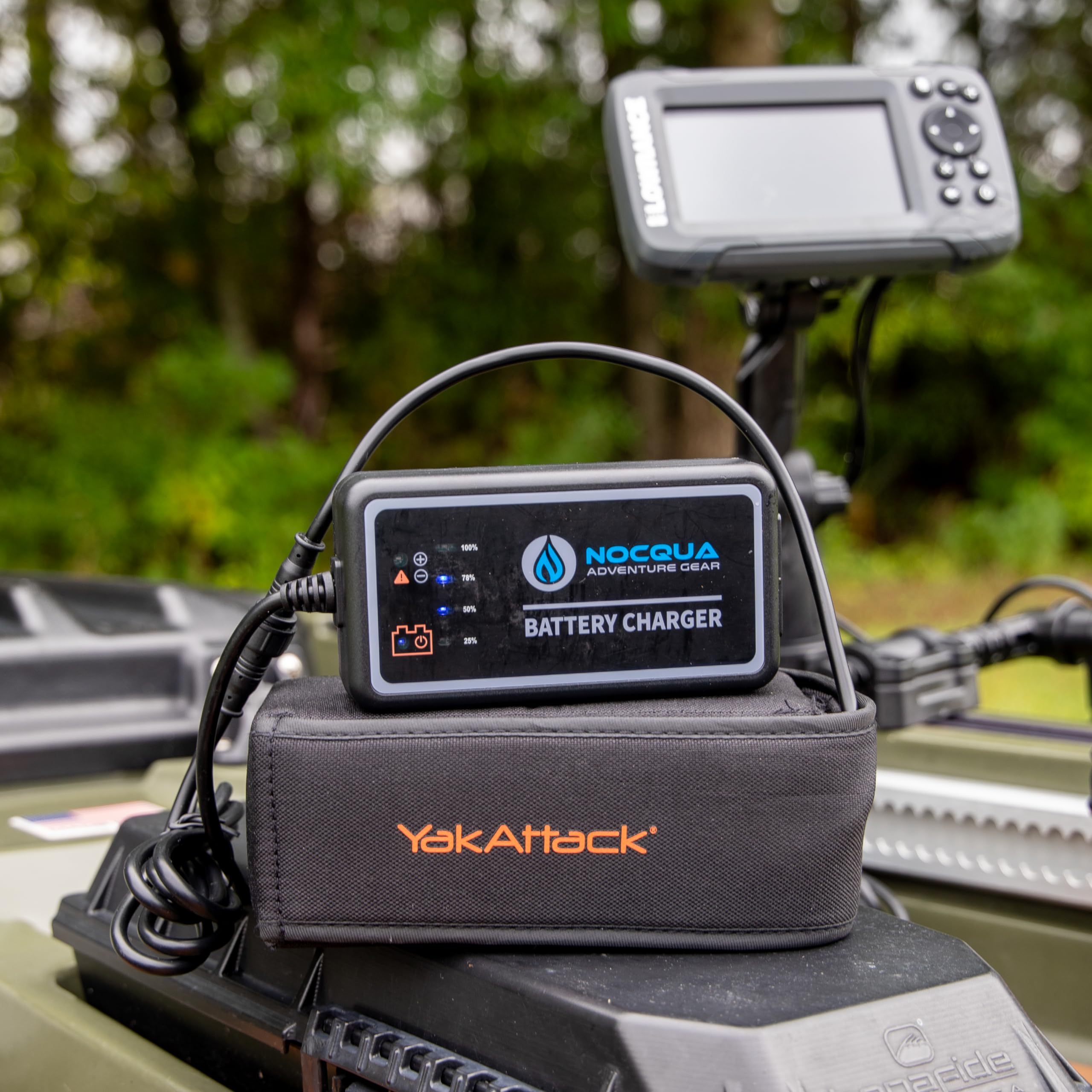 20Ah YakAttack Kayak Fish Finder Battery Power Kit | Portable Lithium-ion Water Resistant Battery Pack Powered by Nocqua | 110 Volt Charger and Device Connection | Kayak Fishing Accessories