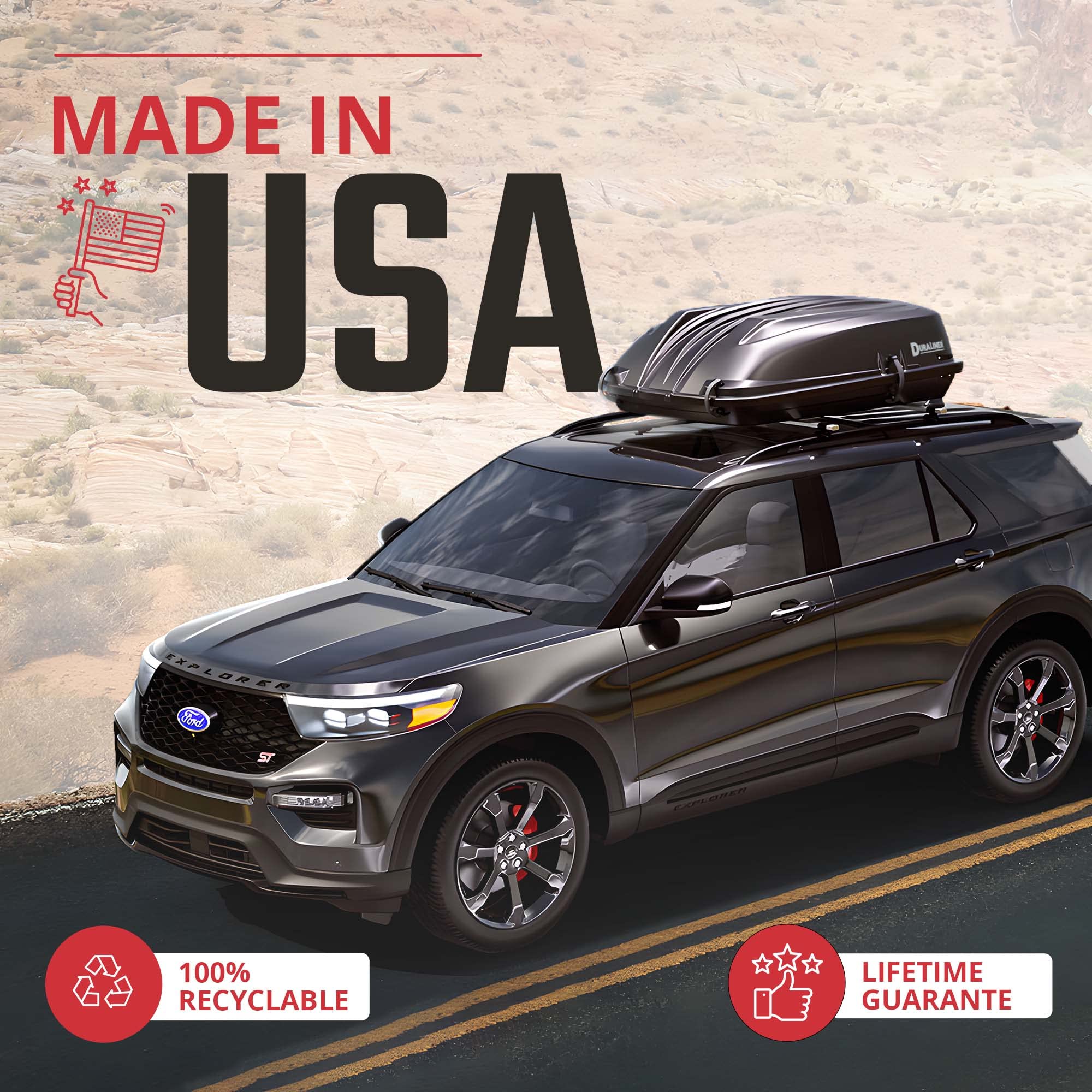 Rooftop Cargo Carrier DuraLiner - Waterproof Hard Shell Roof Top Mount Car Storage - Universal Fit - Easy Installation - 16 Cubic Ft - Made in USA