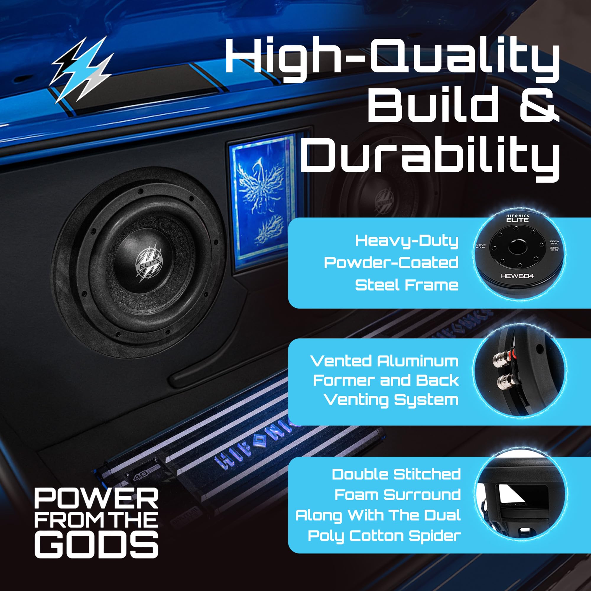 Hifonics 6.5 Inch Elite Car Mount Subwoofer with Dual 4 Ohm Voice Coil Speaker 600 Watt Peak Power Mobile Amplifier System, Black
