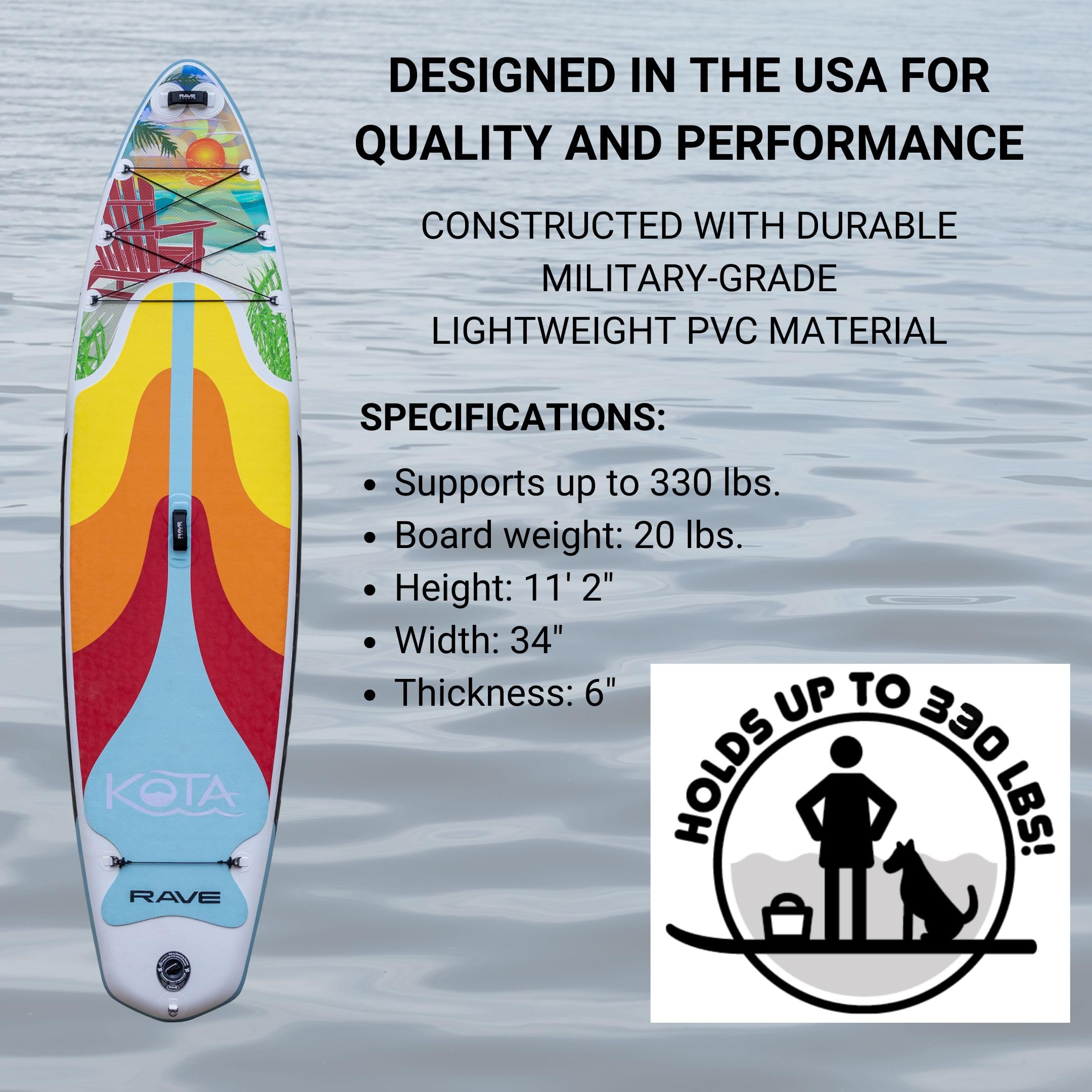 Kota Series RAVE Sports Inflatable Stand Up Paddle Boards 11 ft 2 in with Premium SUP Paddle Board Accessories, Stable Design & Non-Slip Comfort Deck for Youth & Adults