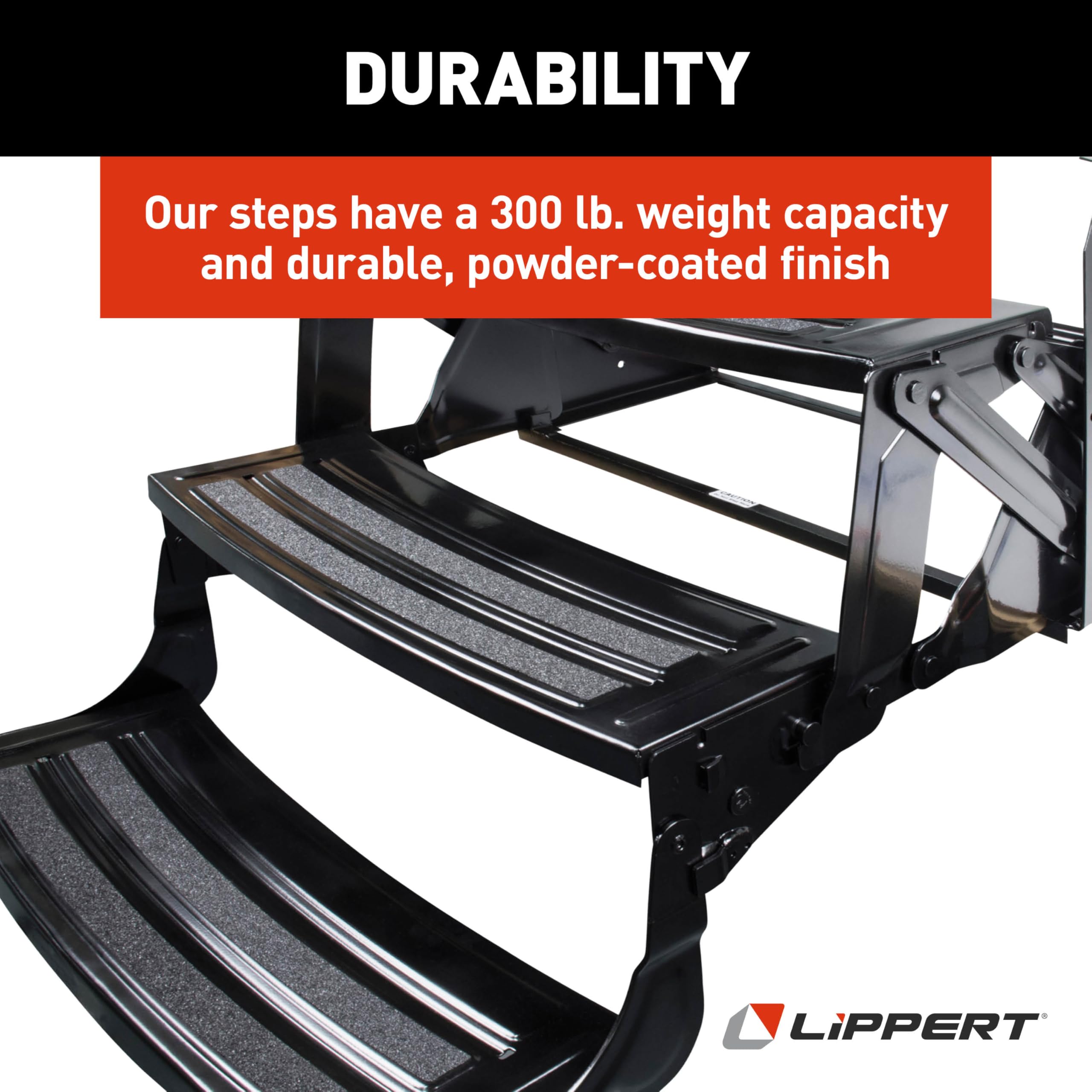 24" Radius Lippert Triple Manual RV Steps, 9" Rise for 5th Wheel RVs, Travel Trailers and Motorhomes, Anti-Slip Stepping Surface - 1774401