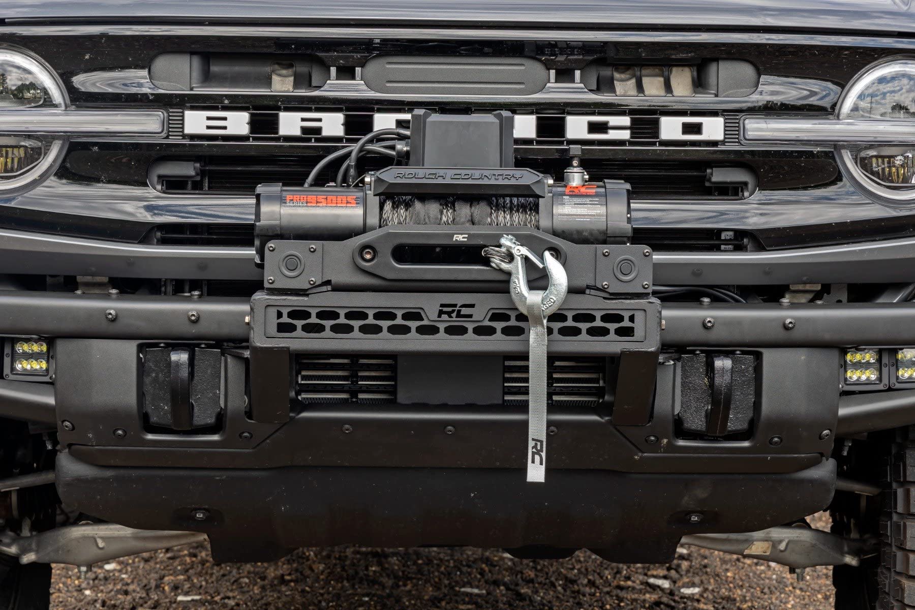 Rough Country Winch High Mount for 2021-2024 Ford Bronco - Fits 9,500LB+ Winches & 20" LED Light Bars, Off-Road Front Bumper Upgrade