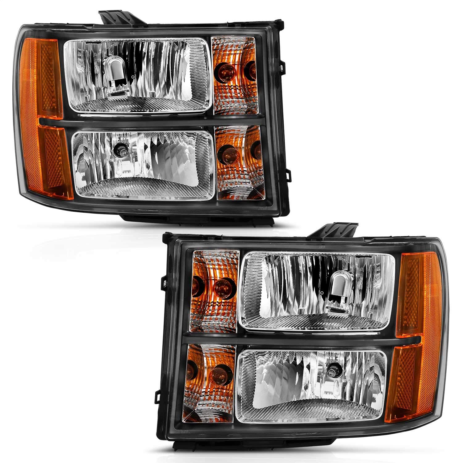2007-2013 Gmc Sierra 1500 Black Amber ANZO (111430) Crystal Headlight