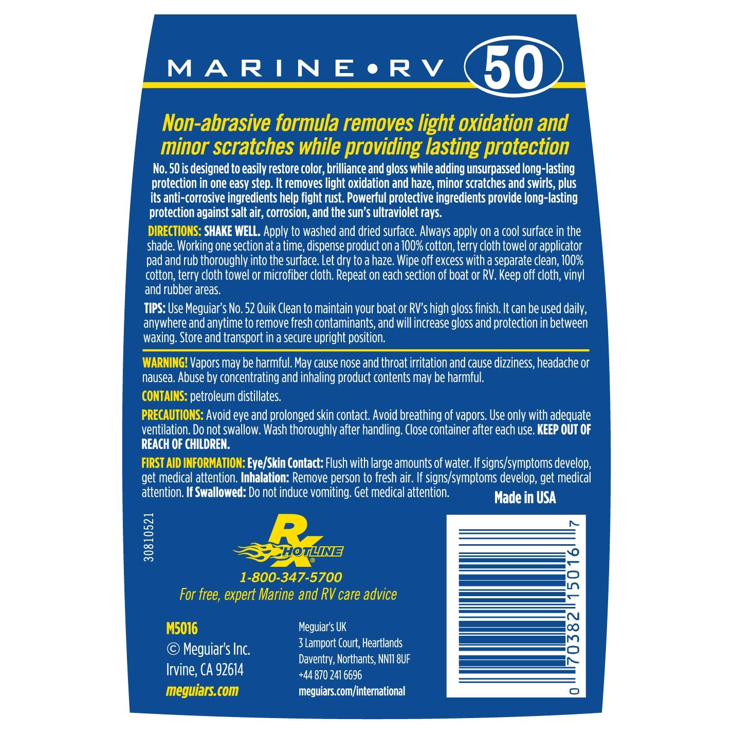 Meguiar's Once Step Marine/RV Cleaner Wax M5016 - Professional-Grade Cleaner, Polish and Protect for Long-Lasting Shine - Restores Color and Gloss, 16 Oz