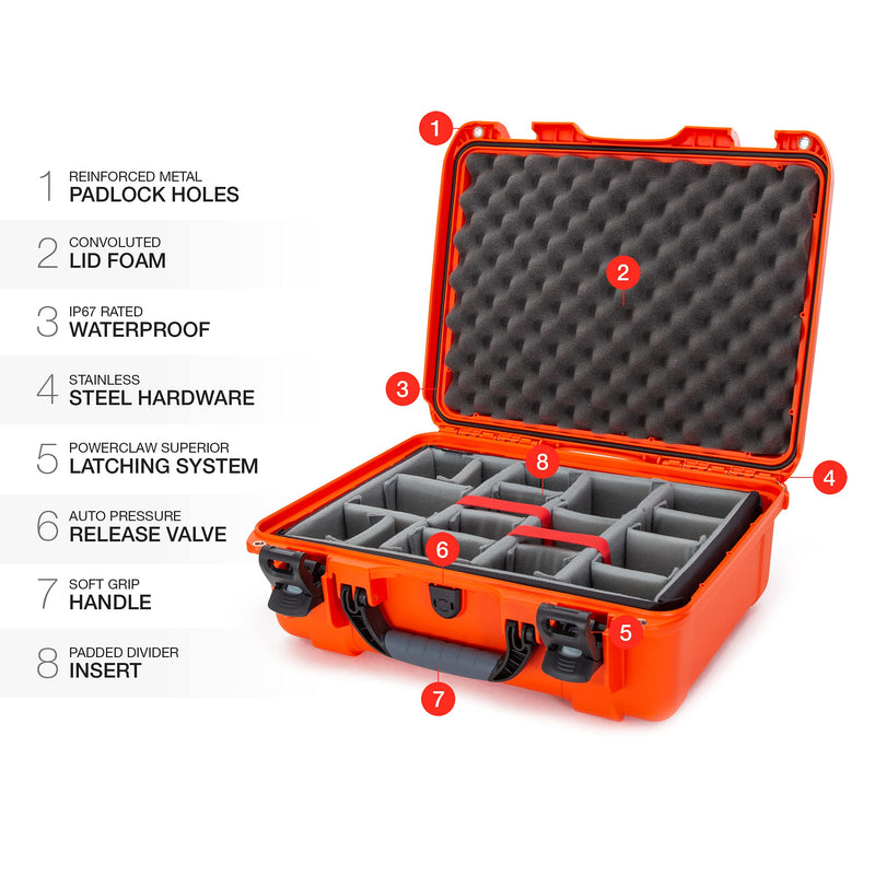 Waterproof Nanuk 930 Hard Case with Padded Dividers - Orange