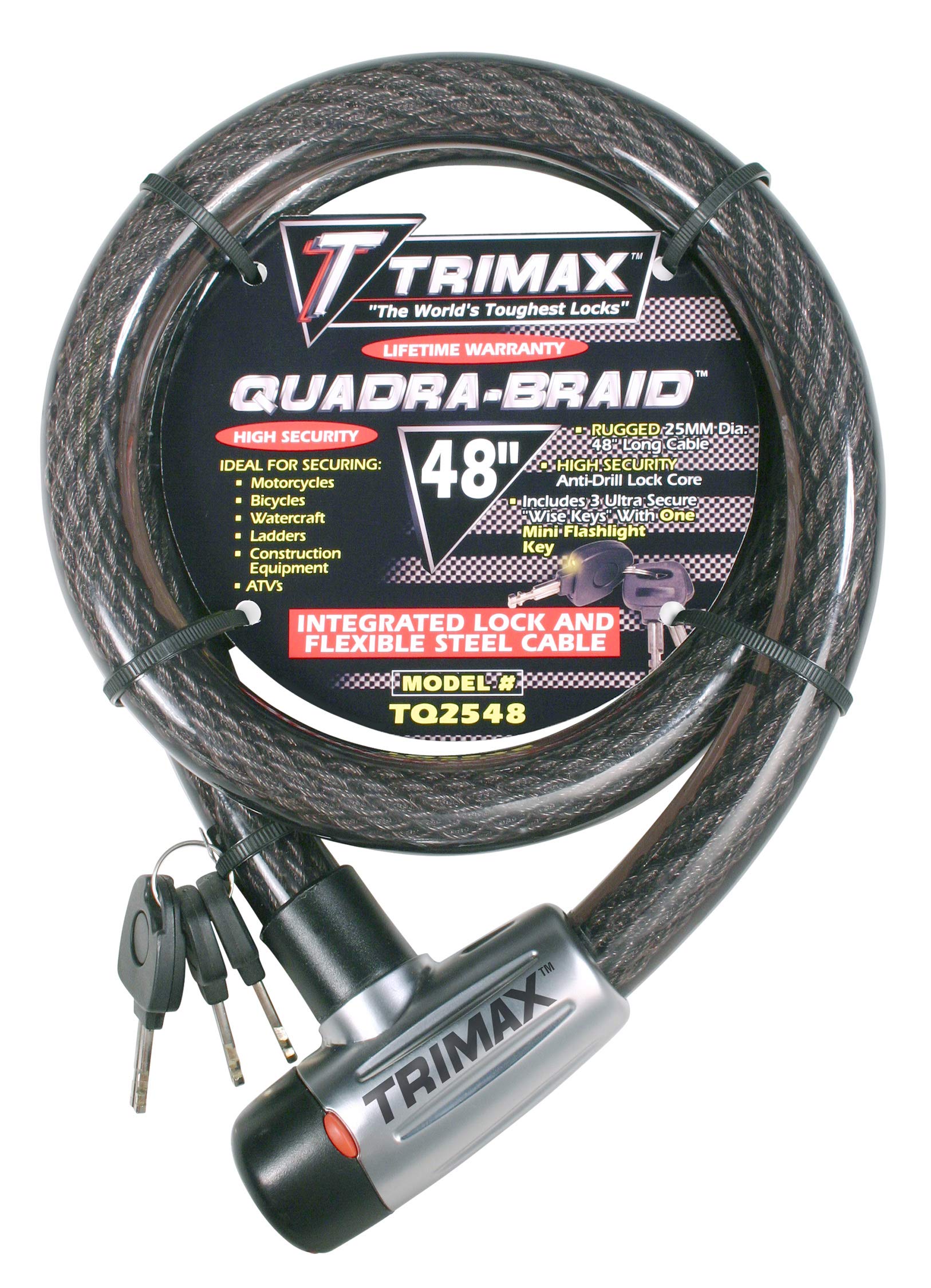 Trimax Long TQ2548 Trimaflex Integrated Keyed Cable Lock, 48-Inch X 25mm , Gray