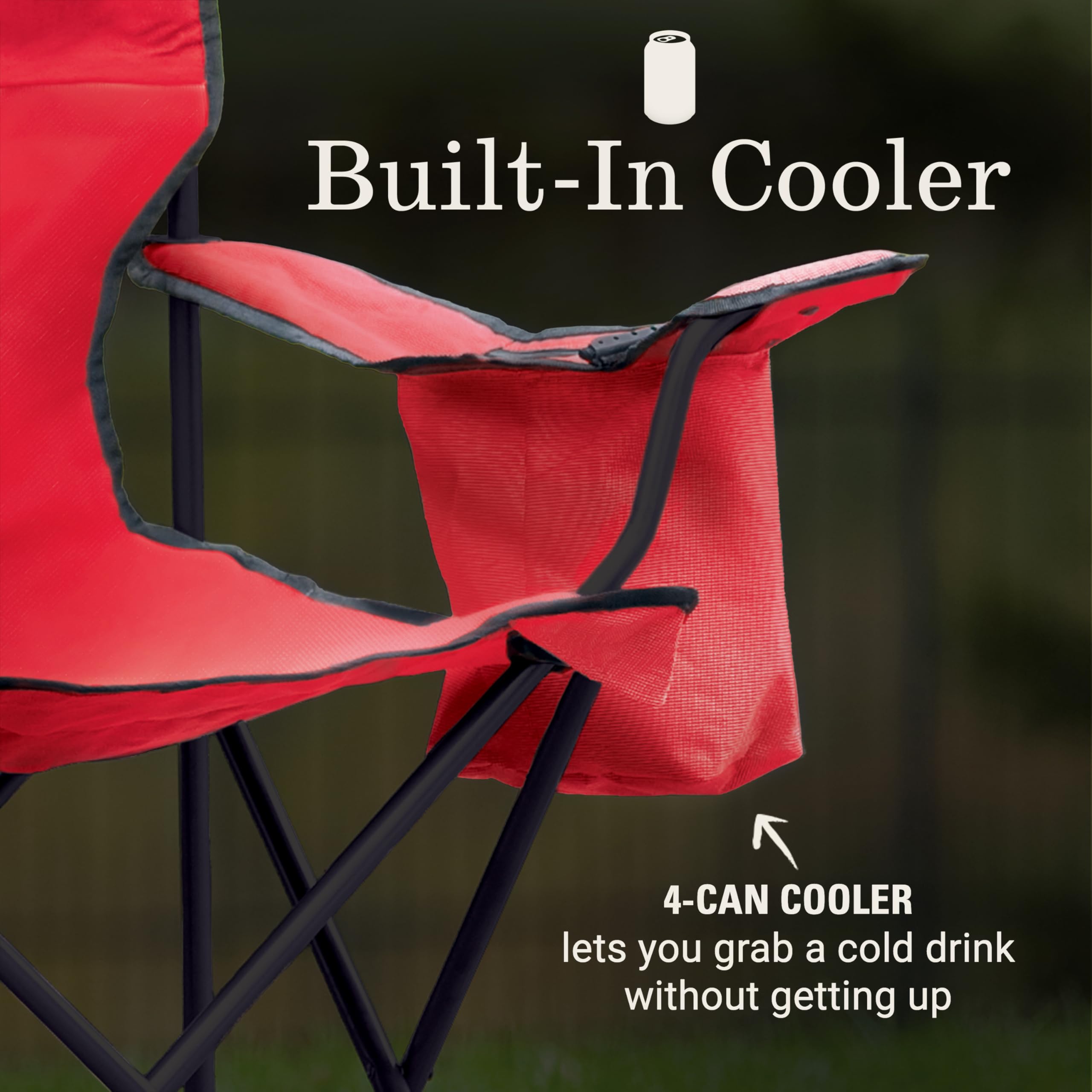 Coleman Camping Chair Portable with 4-Can Cooler, Cushioned Seat & Back with Side Pockets & Cup Holder, Carry Bag Included, Great for Camping, Tailgating, Firepits, Patio, & More