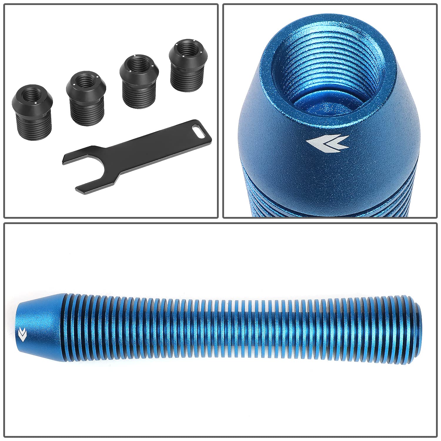 NRG Innovations Universal Aluminum SK-710BL Shift Knob with Thread Adapters, Heatsink Style Long Curvy Cylinder Lever, Blue