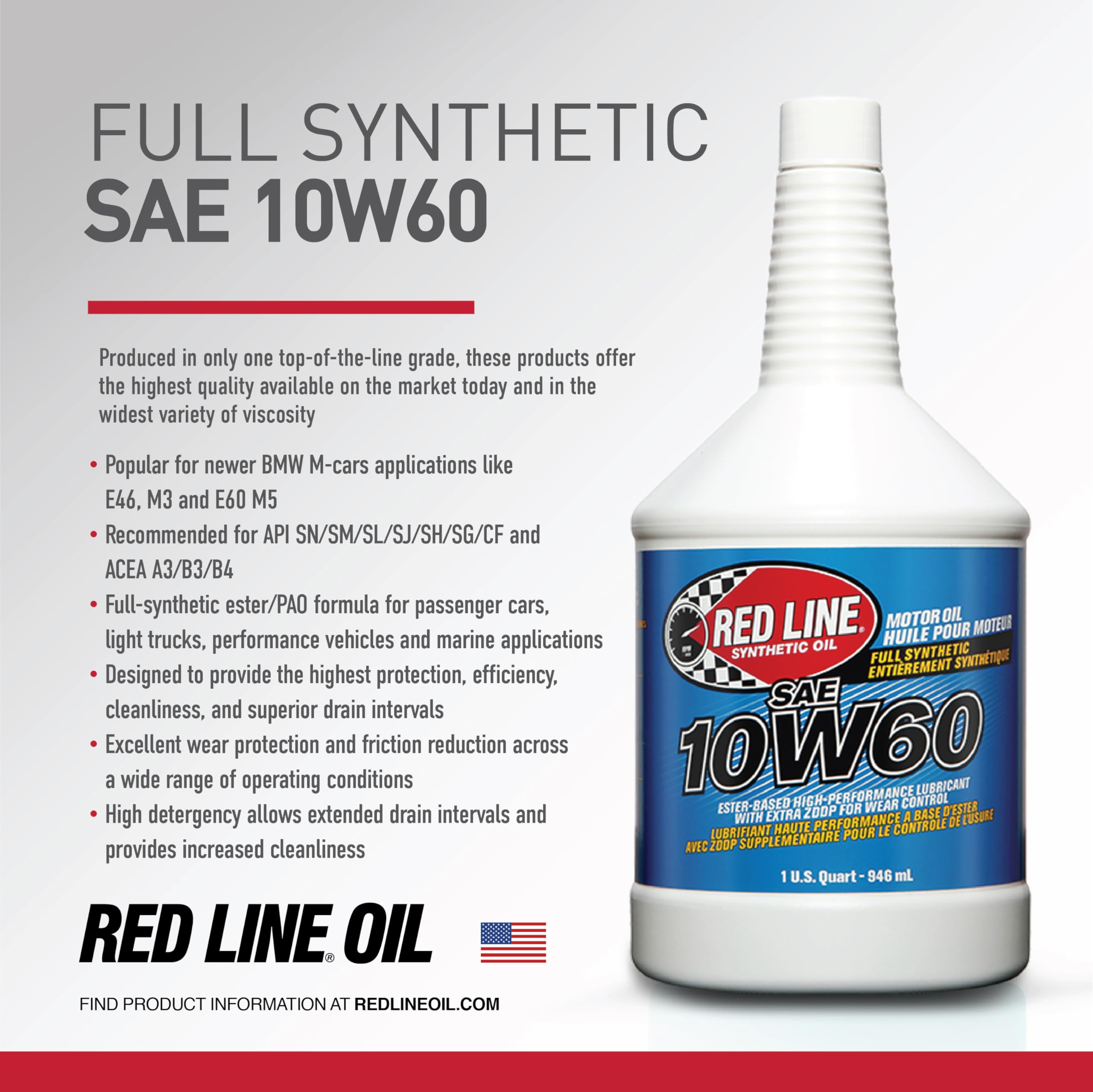 SAE 10W60 Fully Synthetic Motor Oil Red Line (11708) - 55 Gallon Drum