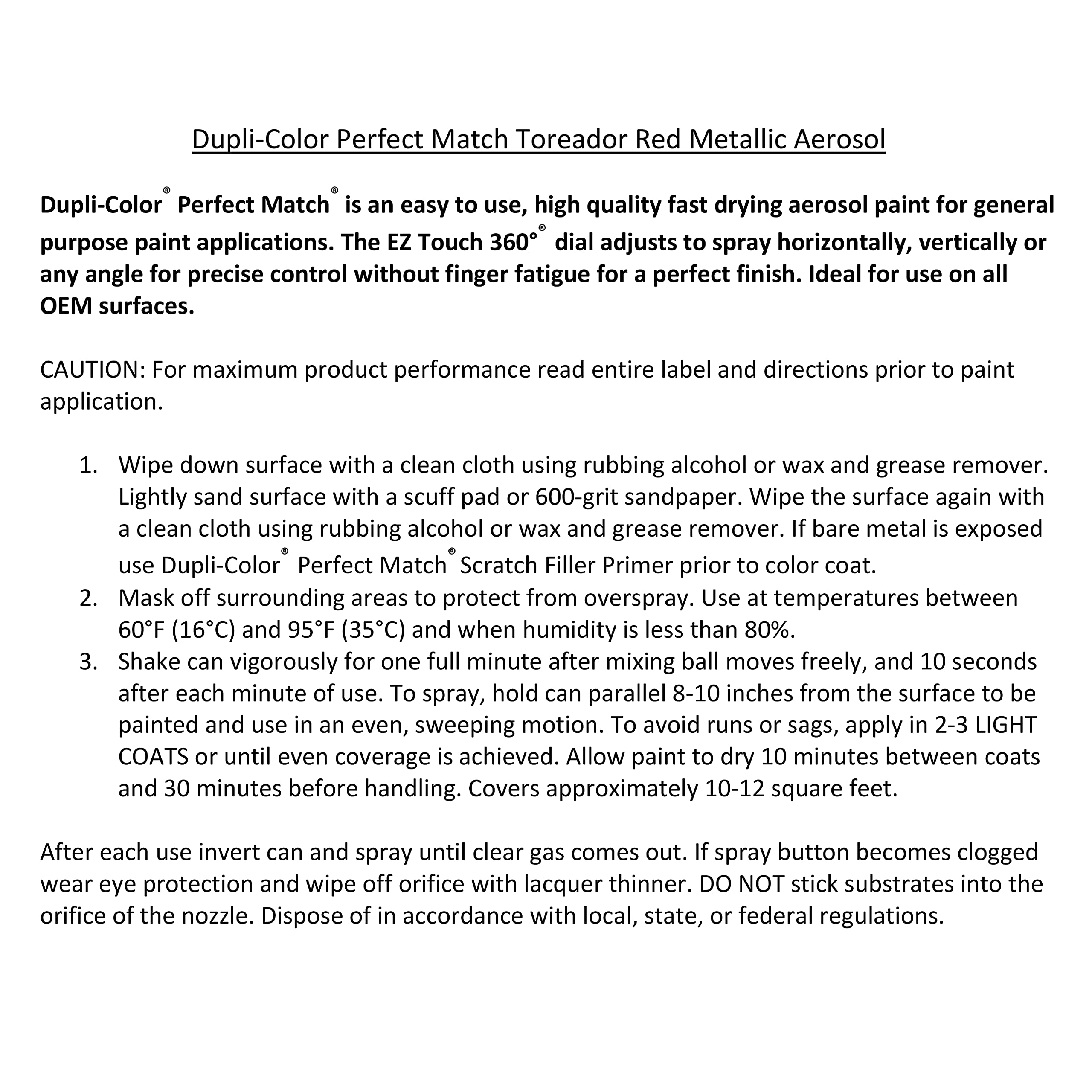 Perfect Match Dupli-Color Premium Automotive Paint, Toreador Red (M), 8 oz