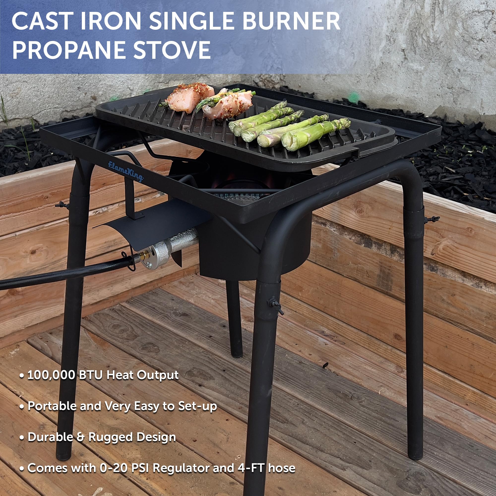 Flame King 100,000 BTU Heavy Duty Propane Gas Single Burner Bayou Cooker Outdoor Stove for Home Brewing, Turkey Fry, Maple Syrup Prep, Cajun Cooking