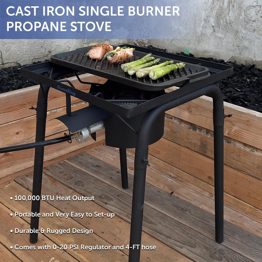Flame King 100,000 BTU Heavy Duty Propane Gas Single Burner Bayou Cooker Outdoor Stove for Home Brewing, Turkey Fry, Maple Syrup Prep, Cajun Cooking